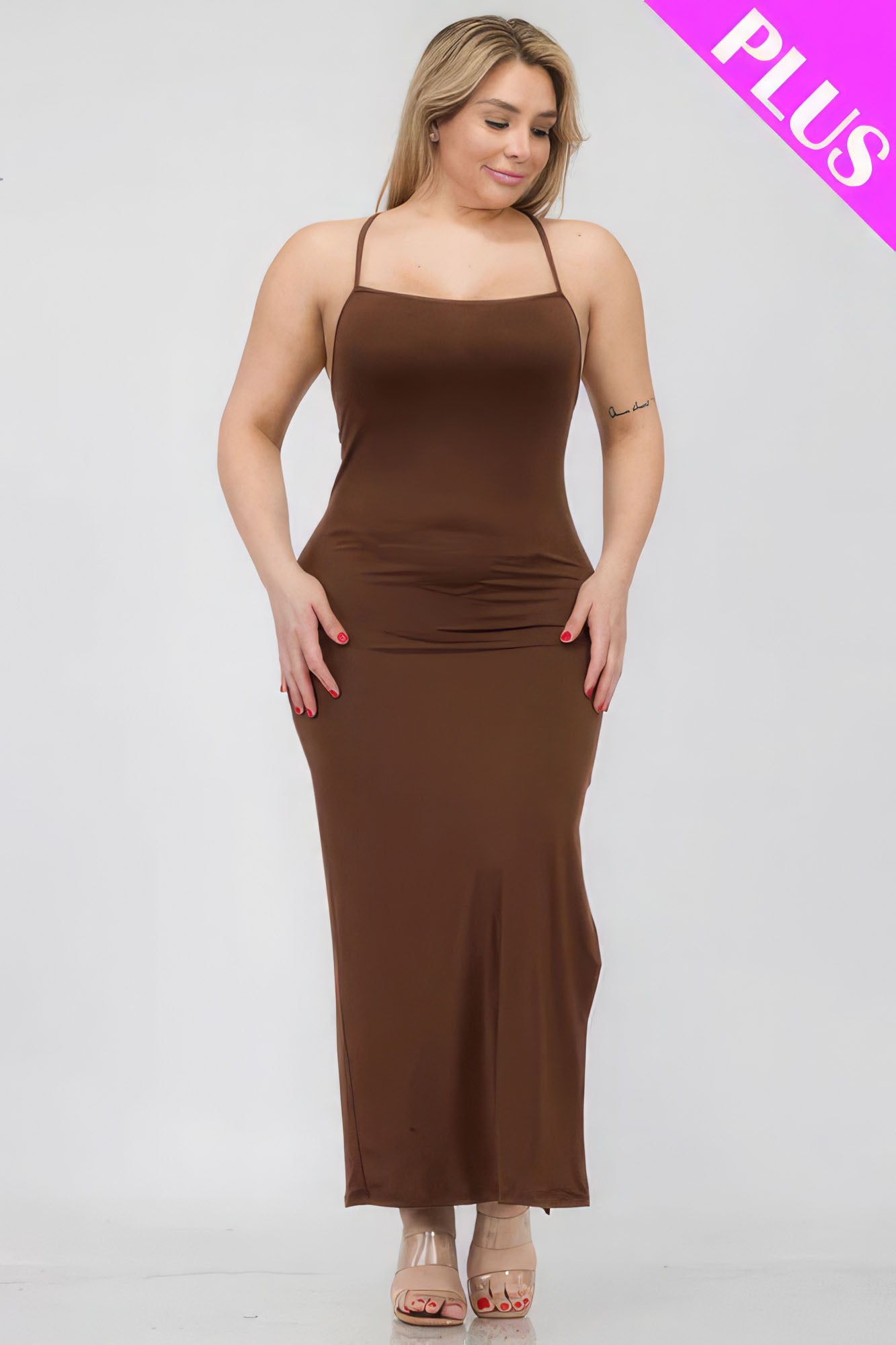 Plus Size Crisscross Back Split Thigh Maxi Dress-58289b.1XL-Select Size: 1XL, 2XL, 3XL-Love It Clothing