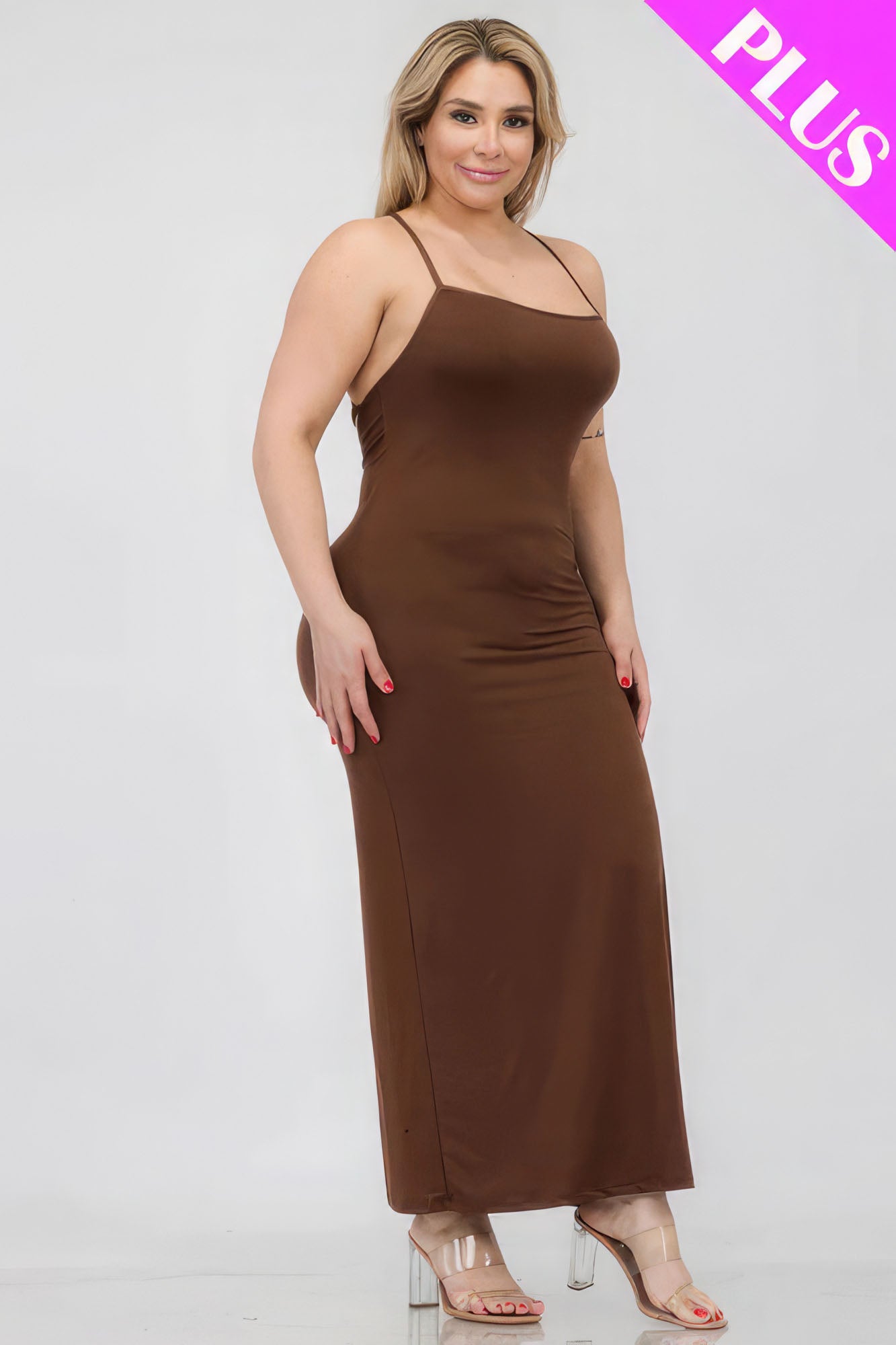 Plus Size Crisscross Back Split Thigh Maxi Dress-58289b.1XL-Select Size: 1XL, 2XL, 3XL-Love It Clothing