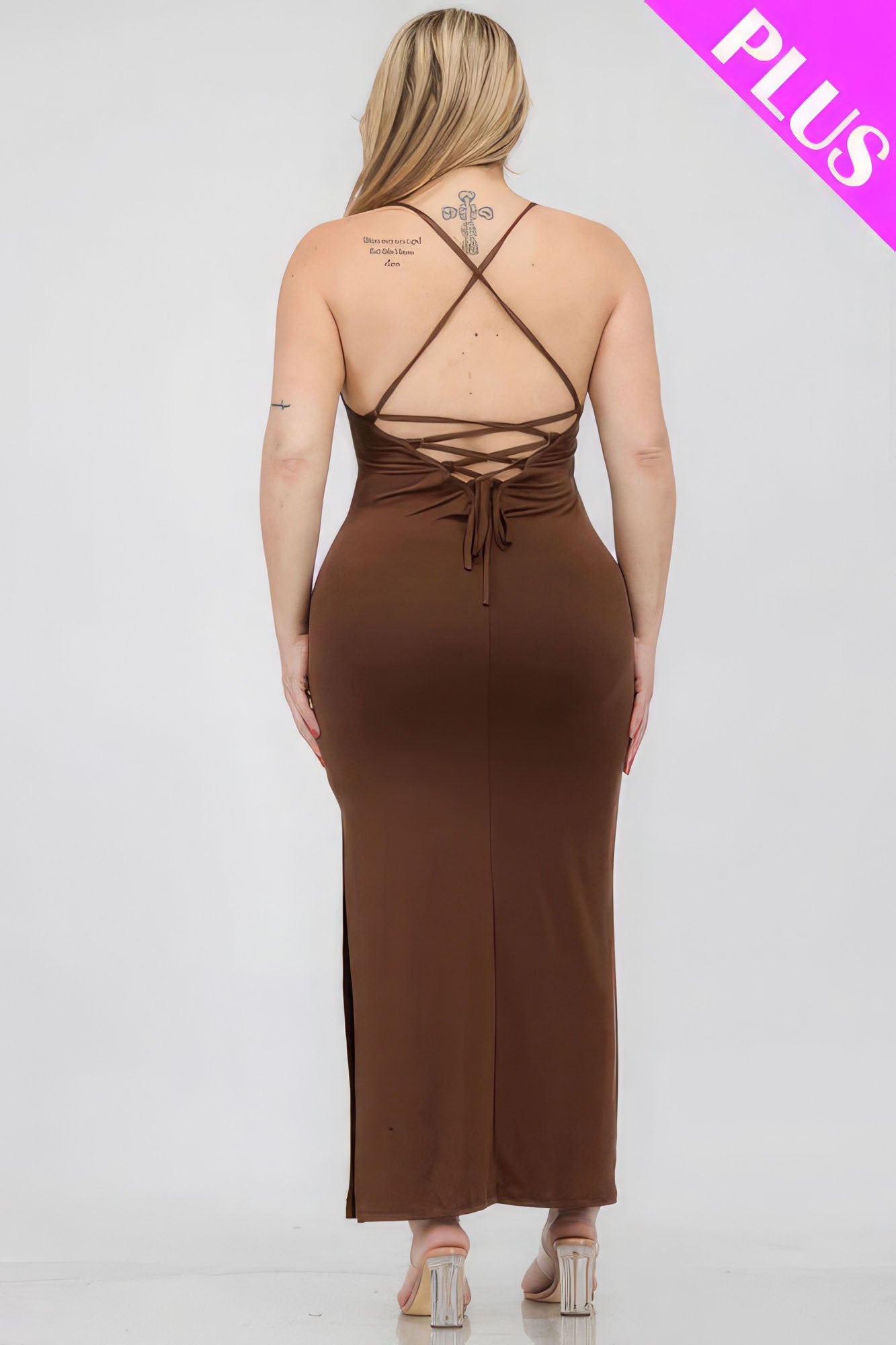 Plus Size Crisscross Back Split Thigh Maxi Dress-58289b.1XL-Select Size: 1XL, 2XL, 3XL-Love It Clothing