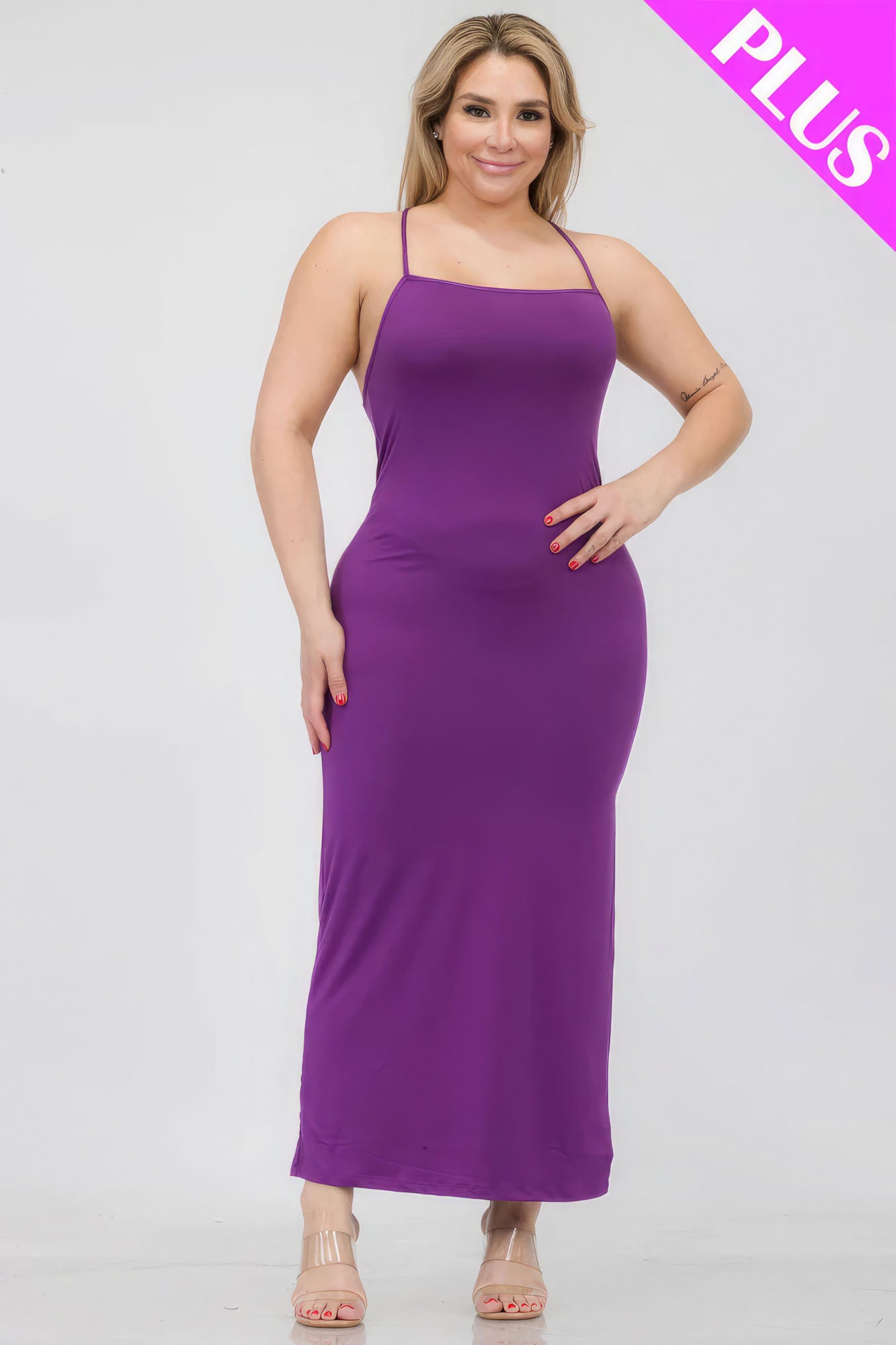 Plus Size Crisscross Back Split Thigh Maxi Dress-58289d.1XL-Select Size: 1XL-Love It Clothing