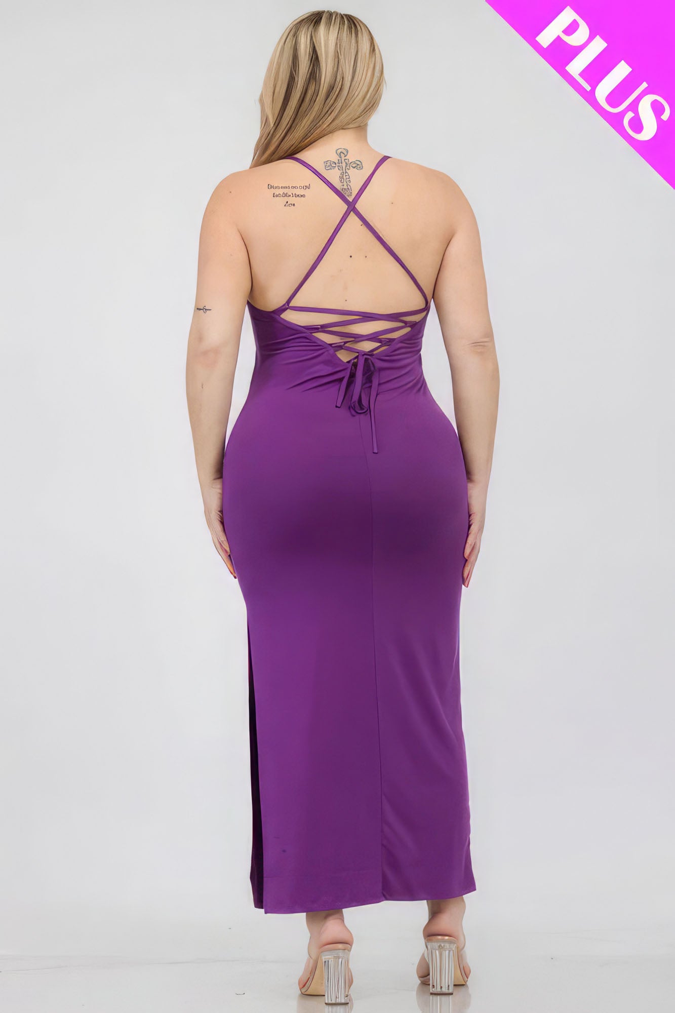 Plus Size Crisscross Back Split Thigh Maxi Dress-58289b.1XL-Select Size: 1XL, 2XL, 3XL-Love It Clothing