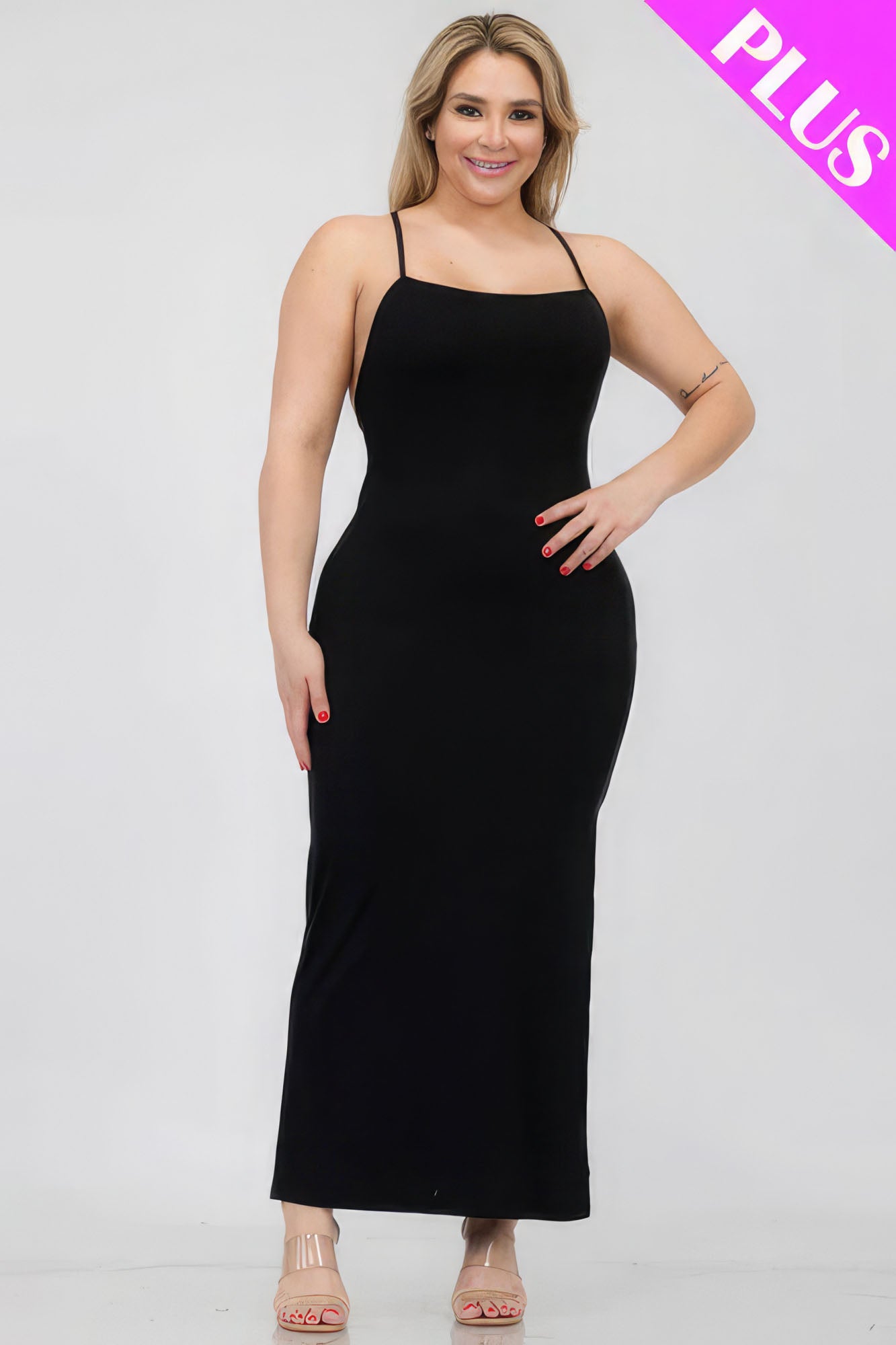 Plus Size Crisscross Back Split Thigh Maxi Dress-58289b.1XL-Select Size: 1XL, 2XL, 3XL-Love It Clothing