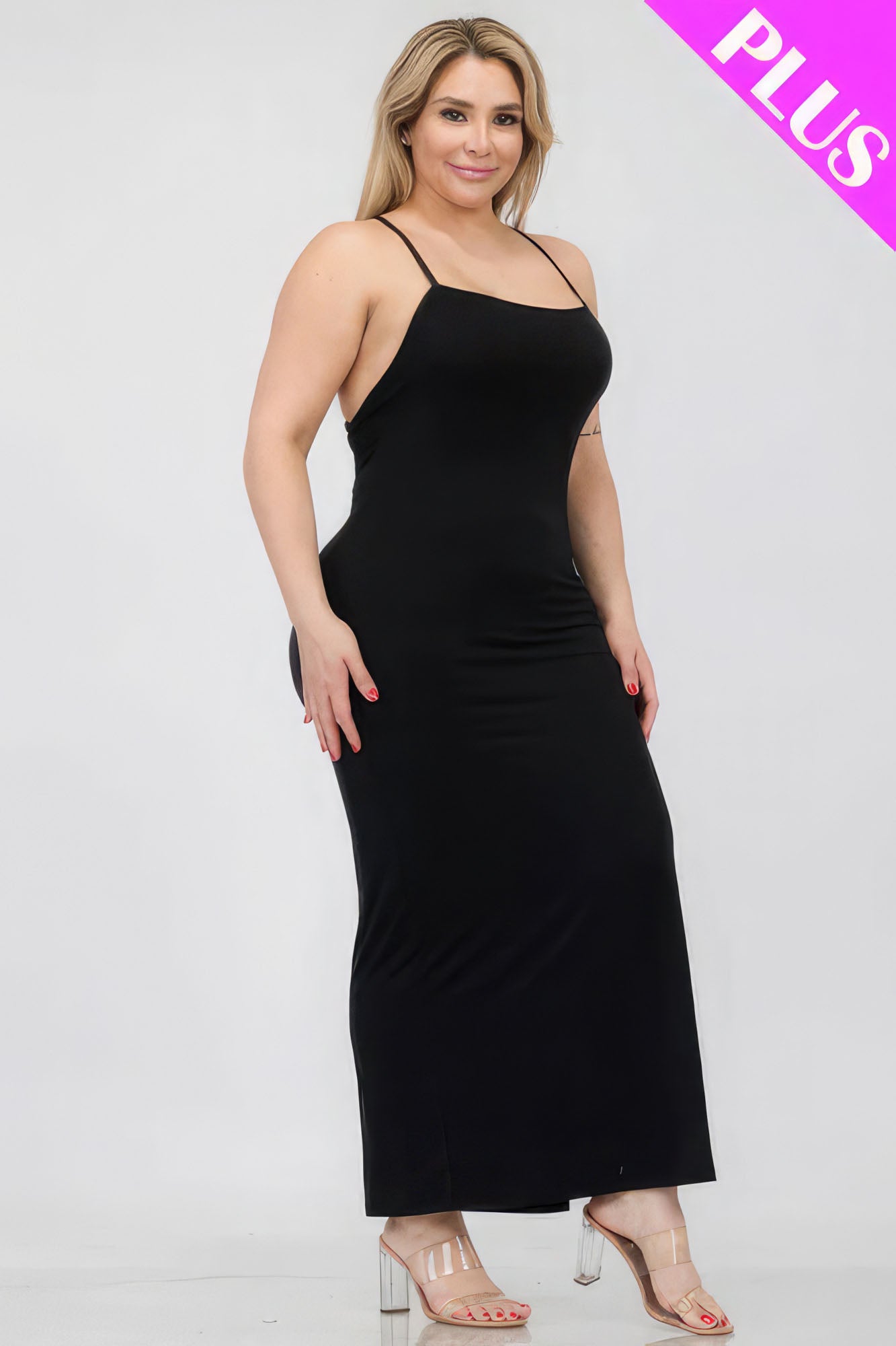 Plus Size Crisscross Back Split Thigh Maxi Dress-58289b.1XL-Select Size: 1XL, 2XL, 3XL-Love It Clothing