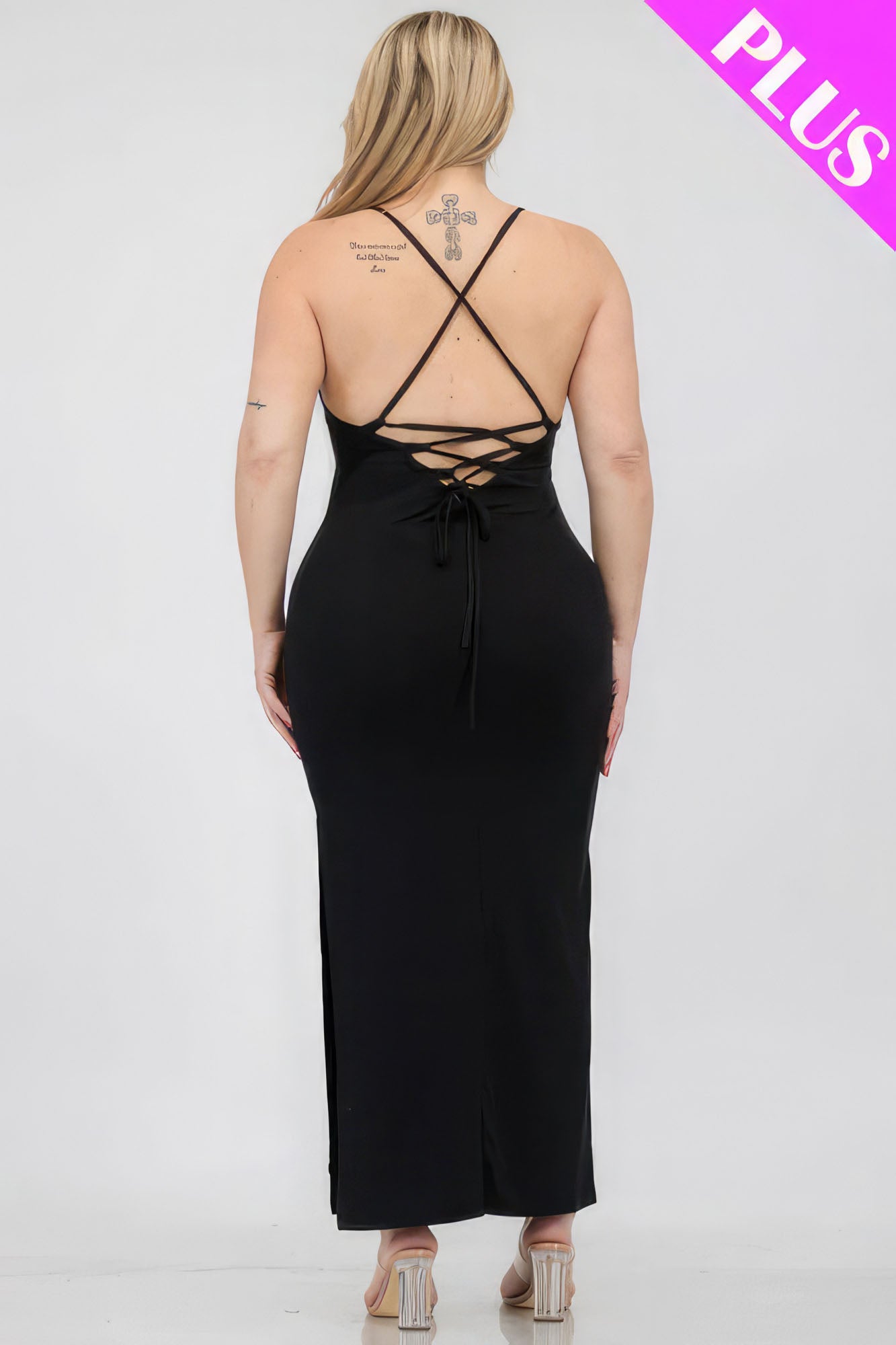 Plus Size Crisscross Back Split Thigh Maxi Dress-58289b.1XL-Select Size: 1XL, 2XL, 3XL-Love It Clothing