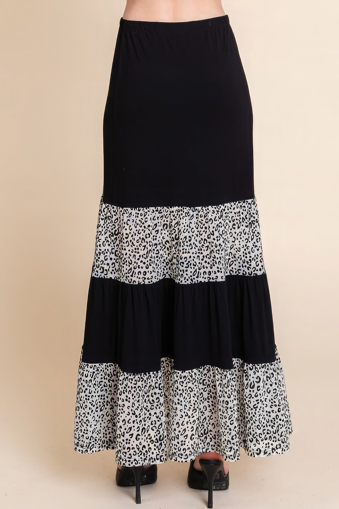 Long Tiered Contrast Fashion Skirt With Velvet Animal Print Mesh-58302.S--Love It Clothing