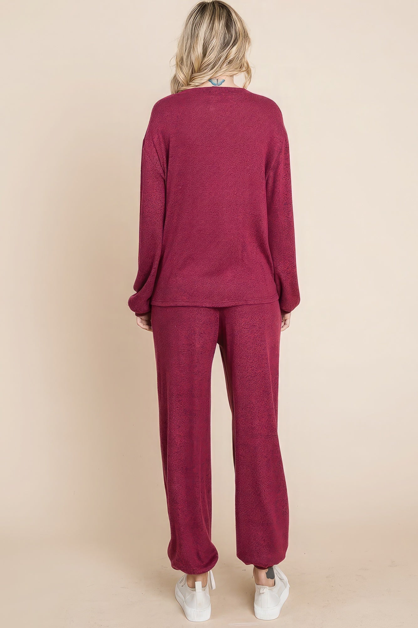 Two Tone Solid Warm And Soft Hacci Brush Loungewear Set-58304.S--Love It Clothing