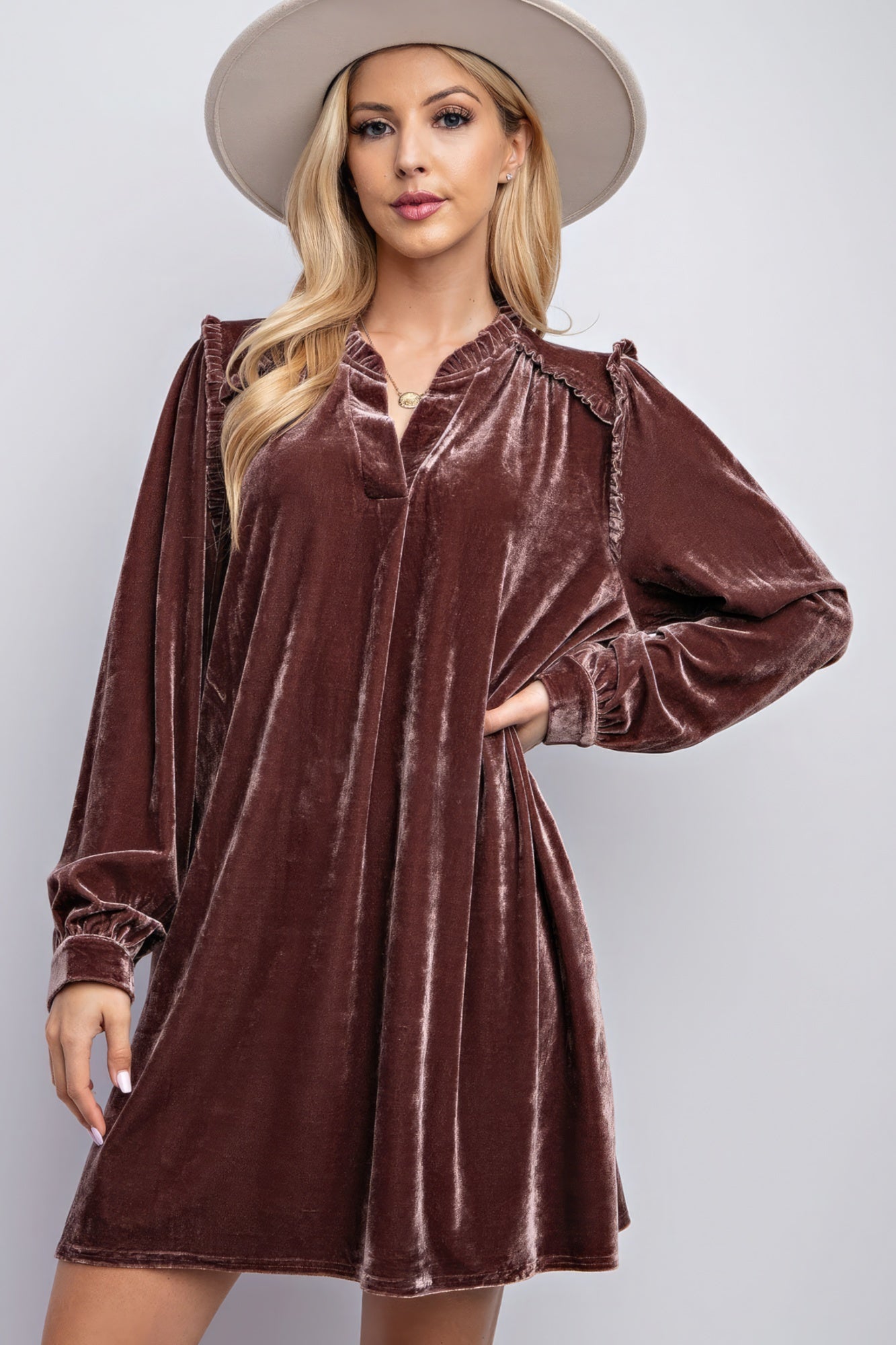 Mini Ruffle Detailing Velvet Dress-58320a.S-Select Size: S-Love It Clothing