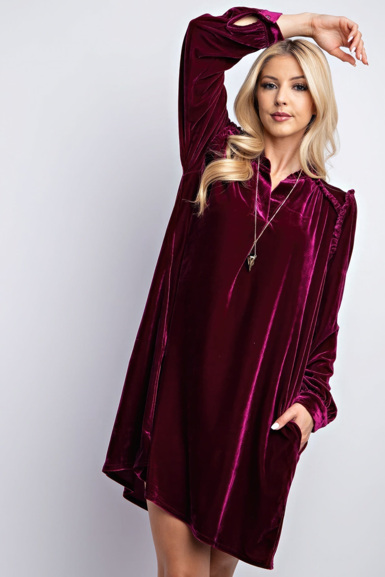 Mini Ruffle Detailing Velvet Dress-58320b.S-Select Size: S-Love It Clothing