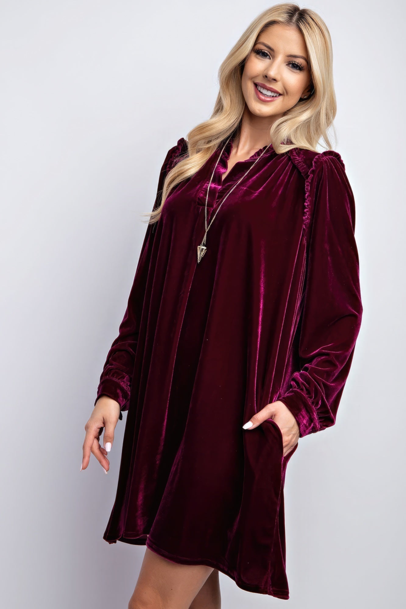 Mini Ruffle Detailing Velvet Dress-58320.S-Select Size: S, M, L-Love It Clothing