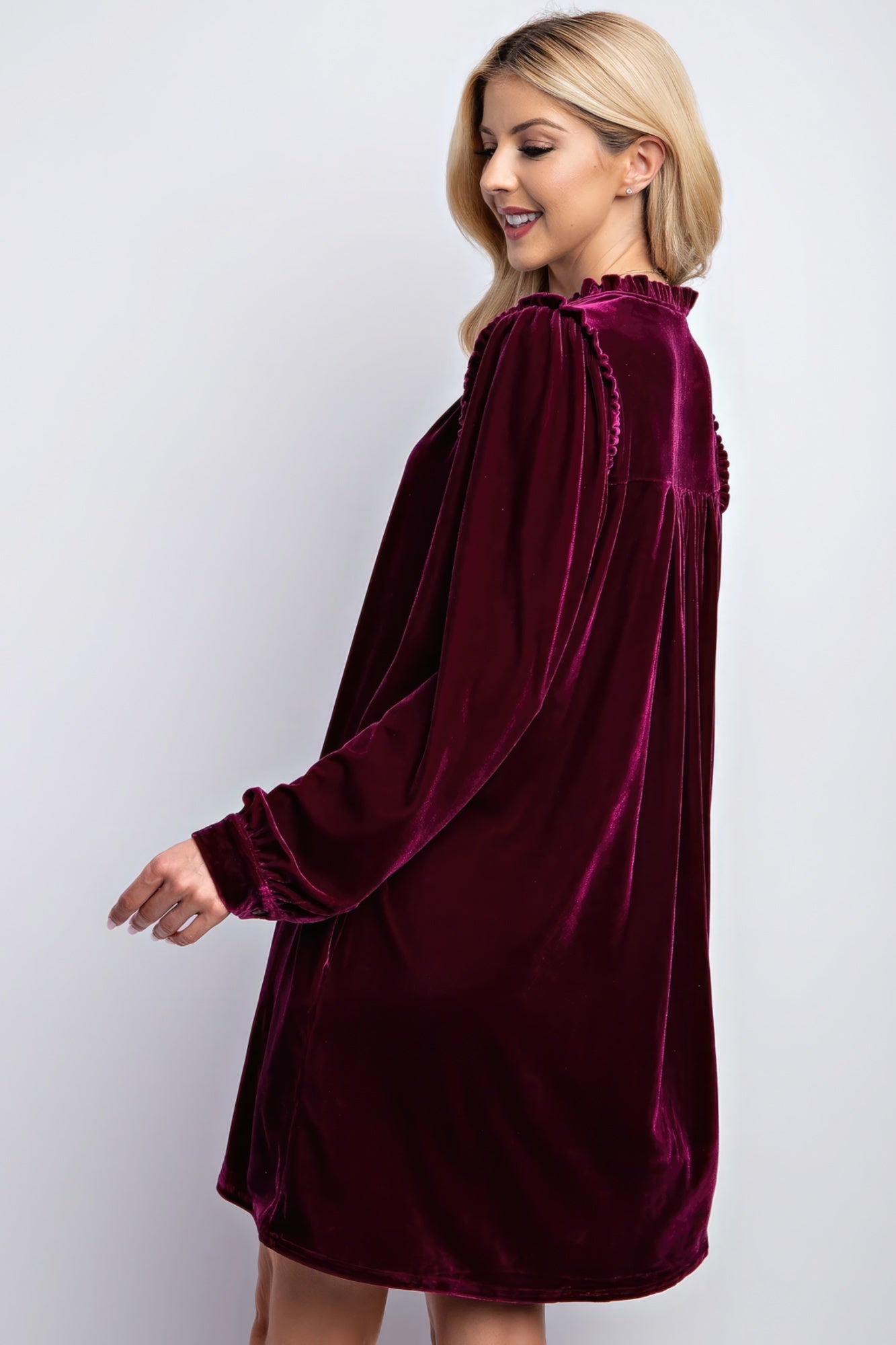 Mini Ruffle Detailing Velvet Dress-58320.S-Select Size: S, M, L-Love It Clothing