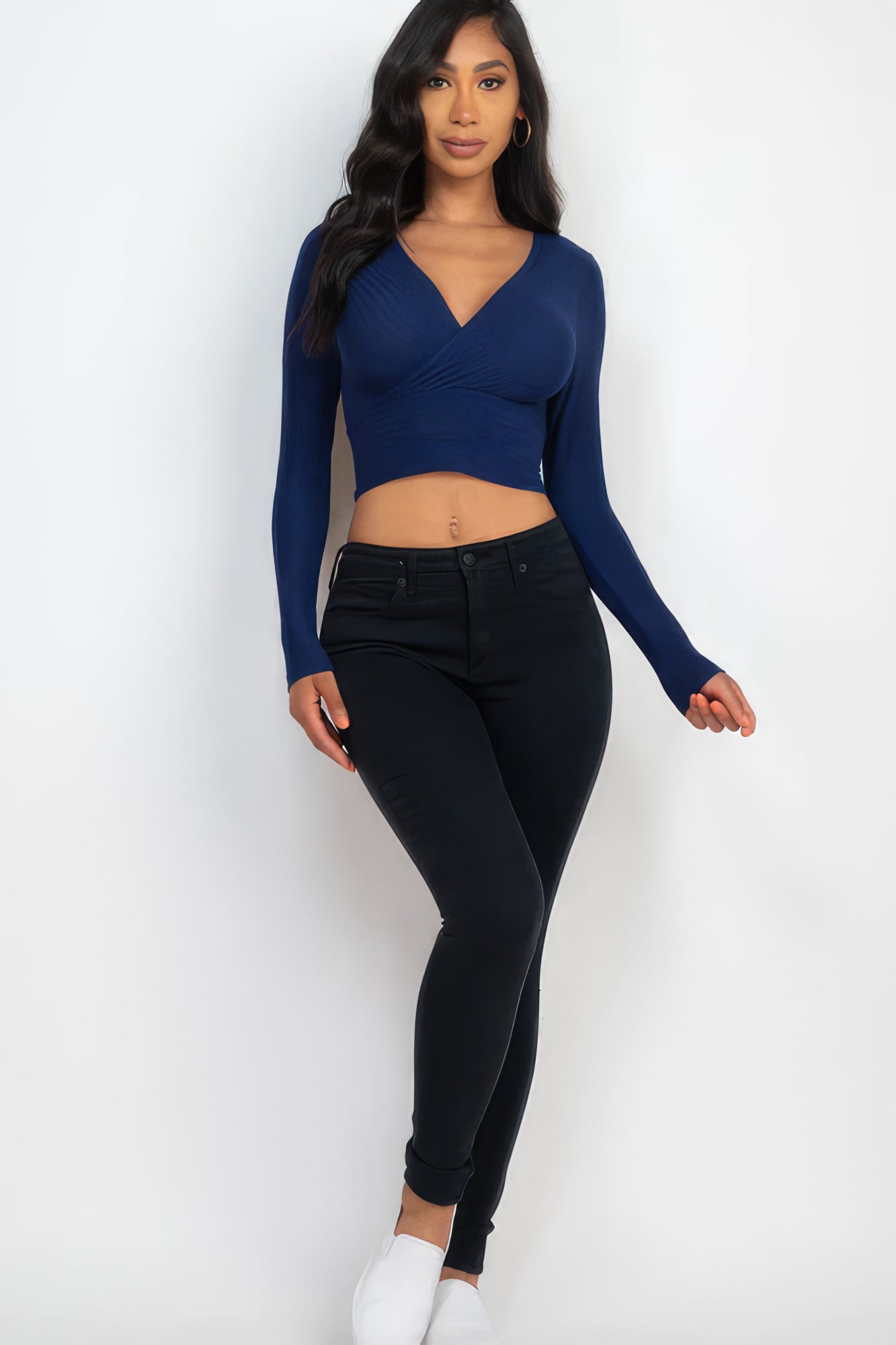 Ribbed Wrap Front Long Sleeve Top-58366.S-Select Size: S, M, L-Love It Clothing