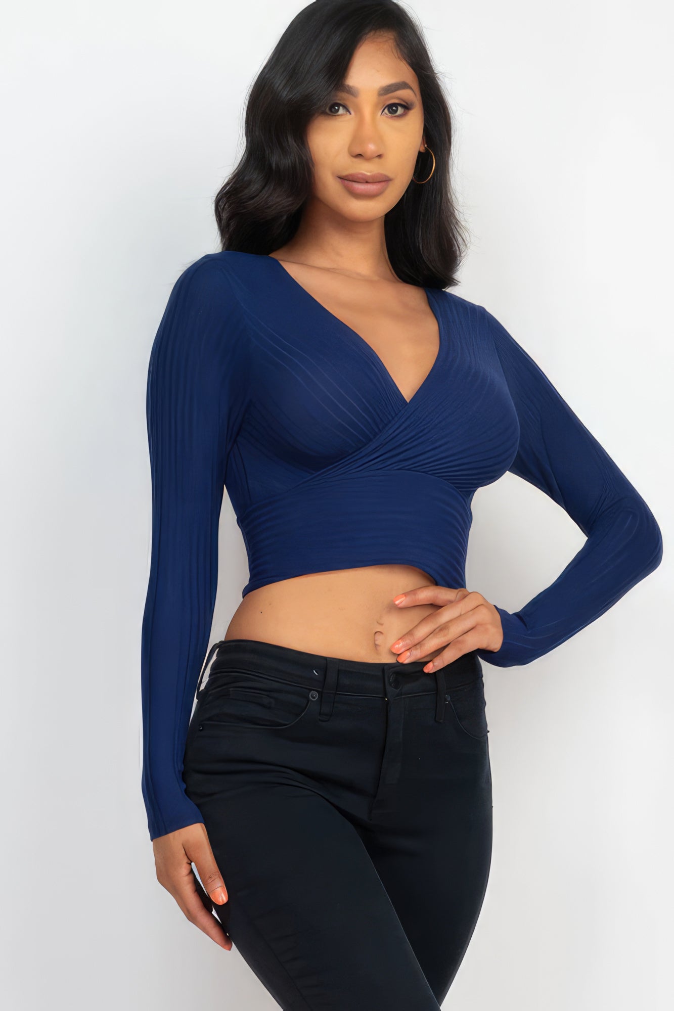 Ribbed Wrap Front Long Sleeve Top-58366.S-Select Size: S, M, L-Love It Clothing