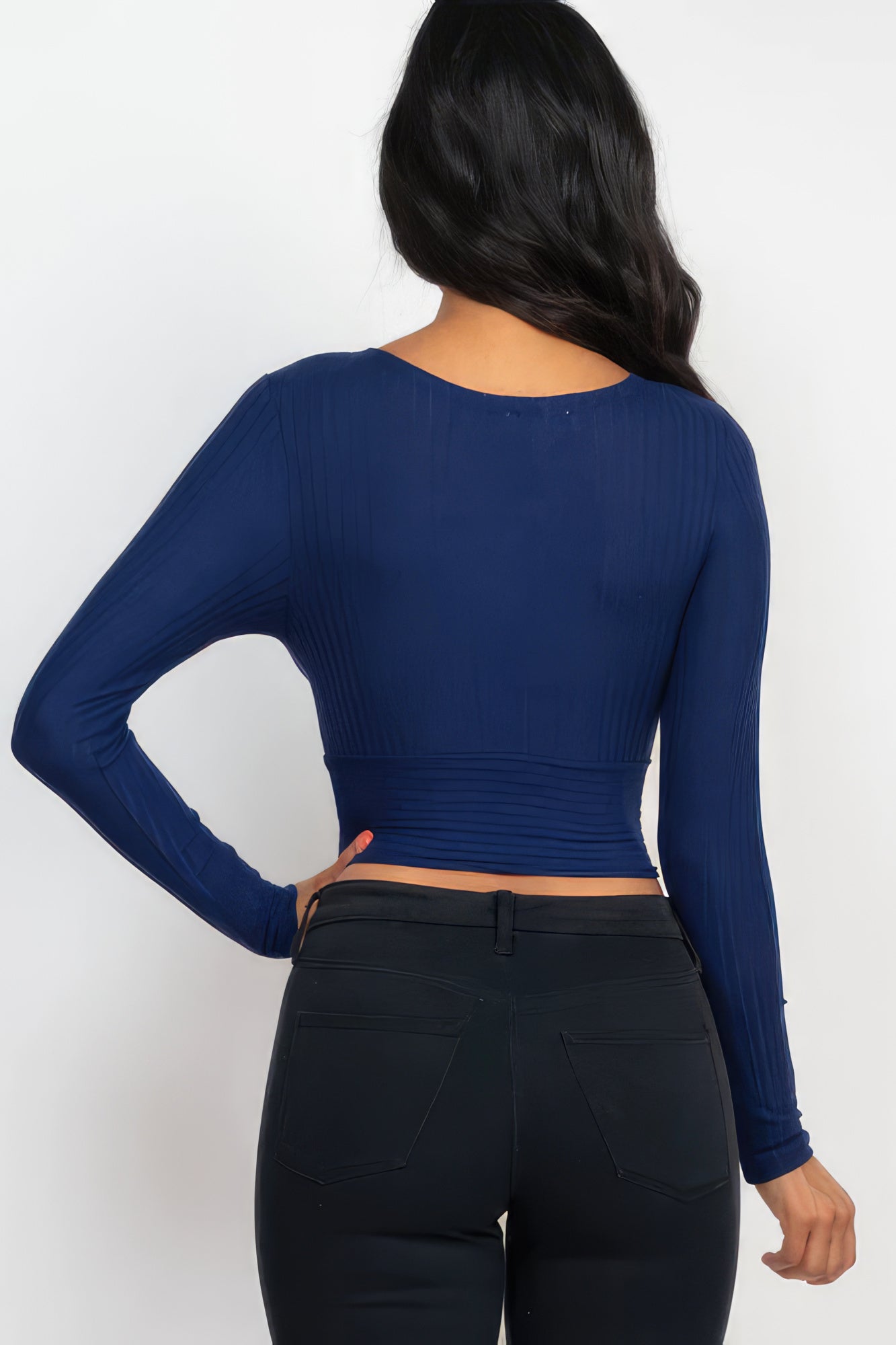 Ribbed Wrap Front Long Sleeve Top-58366.S-Select Size: S, M, L-Love It Clothing