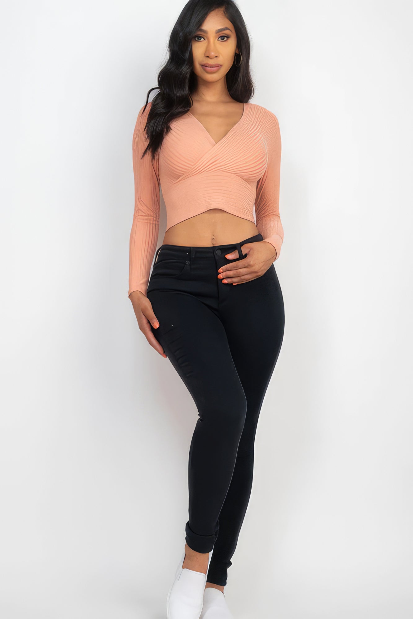 Ribbed Wrap Front Long Sleeve Top-58366.S-Select Size: S, M, L-Love It Clothing