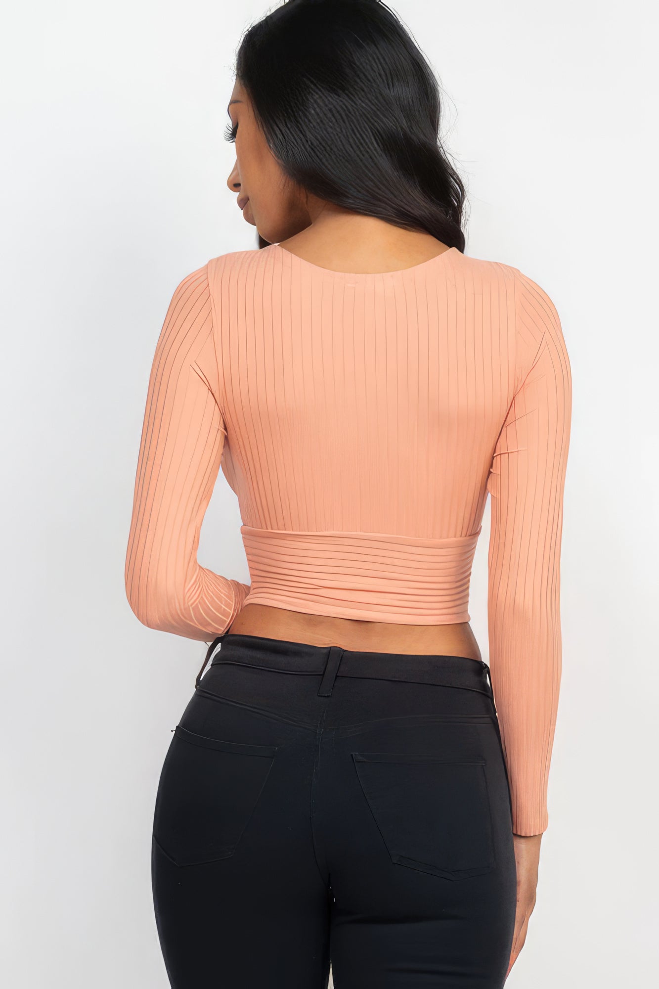 Ribbed Wrap Front Long Sleeve Top-58366.S-Select Size: S, M, L-Love It Clothing