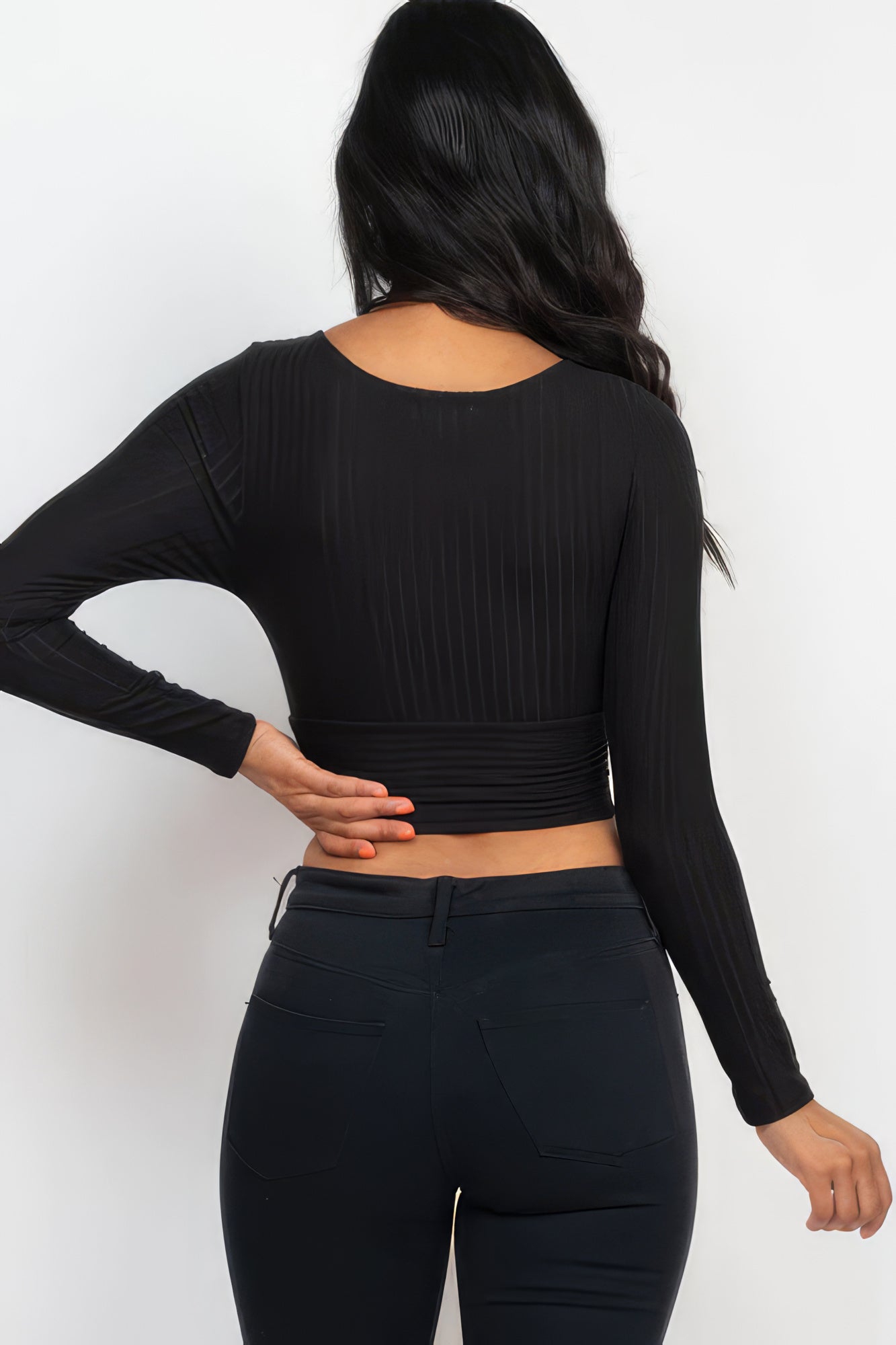 Ribbed Wrap Front Long Sleeve Top-58366.S-Select Size: S, M, L-Love It Clothing