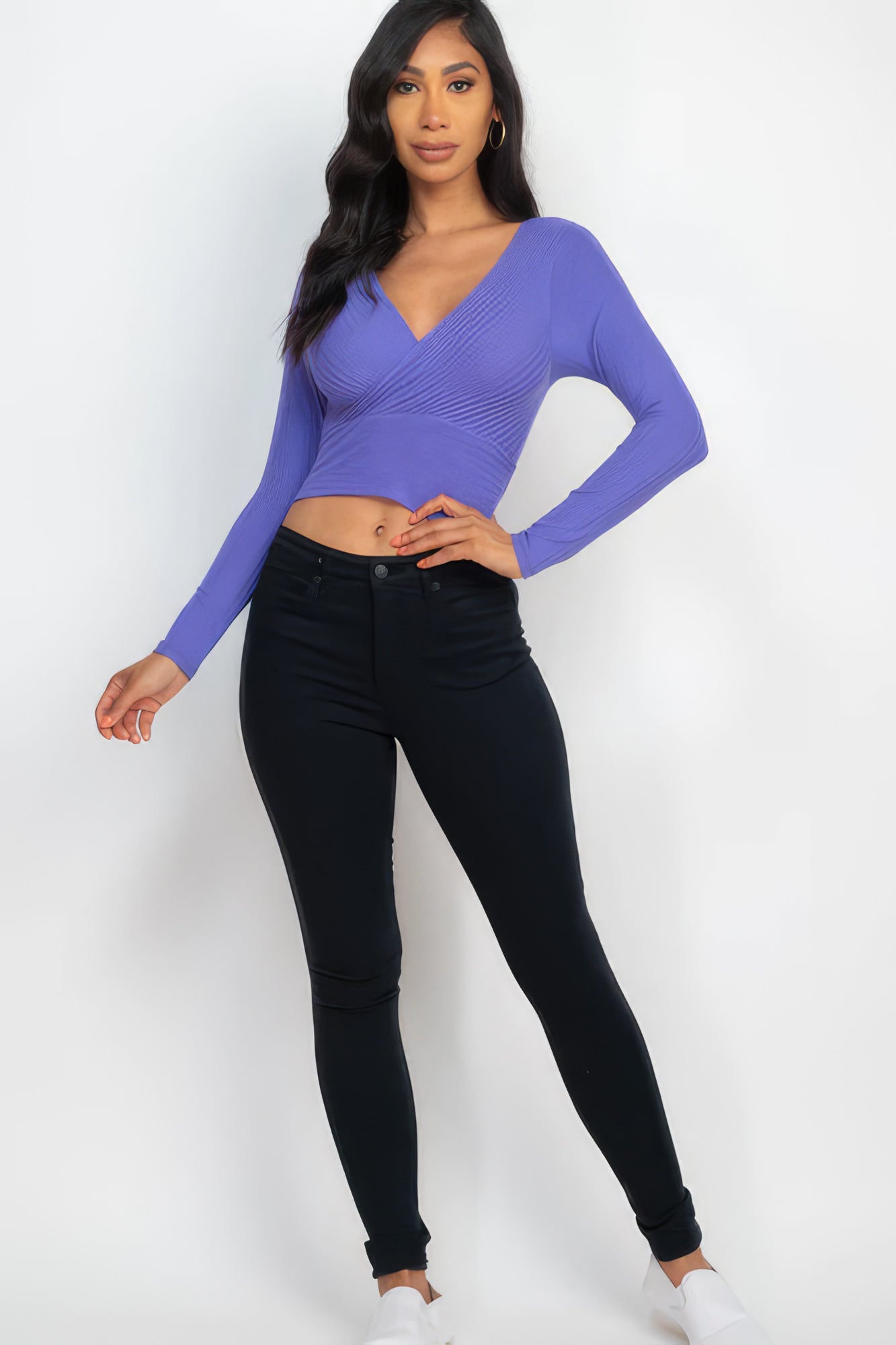 Ribbed Wrap Front Long Sleeve Top-58366.S-Select Size: S, M, L-Love It Clothing