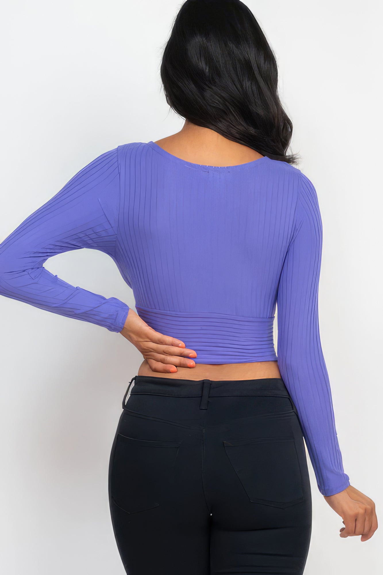 Ribbed Wrap Front Long Sleeve Top-58366.S-Select Size: S, M, L-Love It Clothing