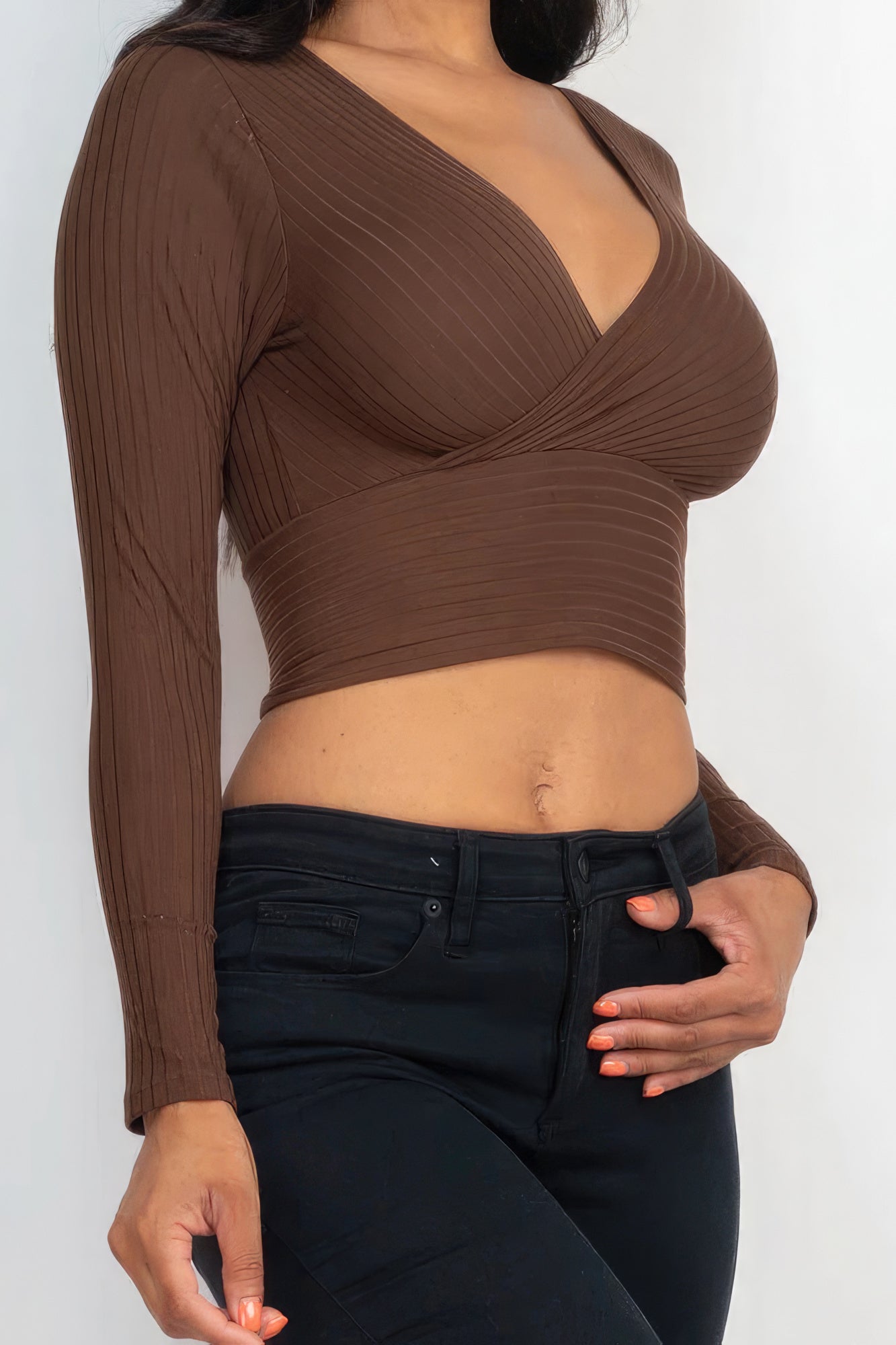 Ribbed Wrap Front Long Sleeve Top-58366.S-Select Size: S, M, L-Love It Clothing