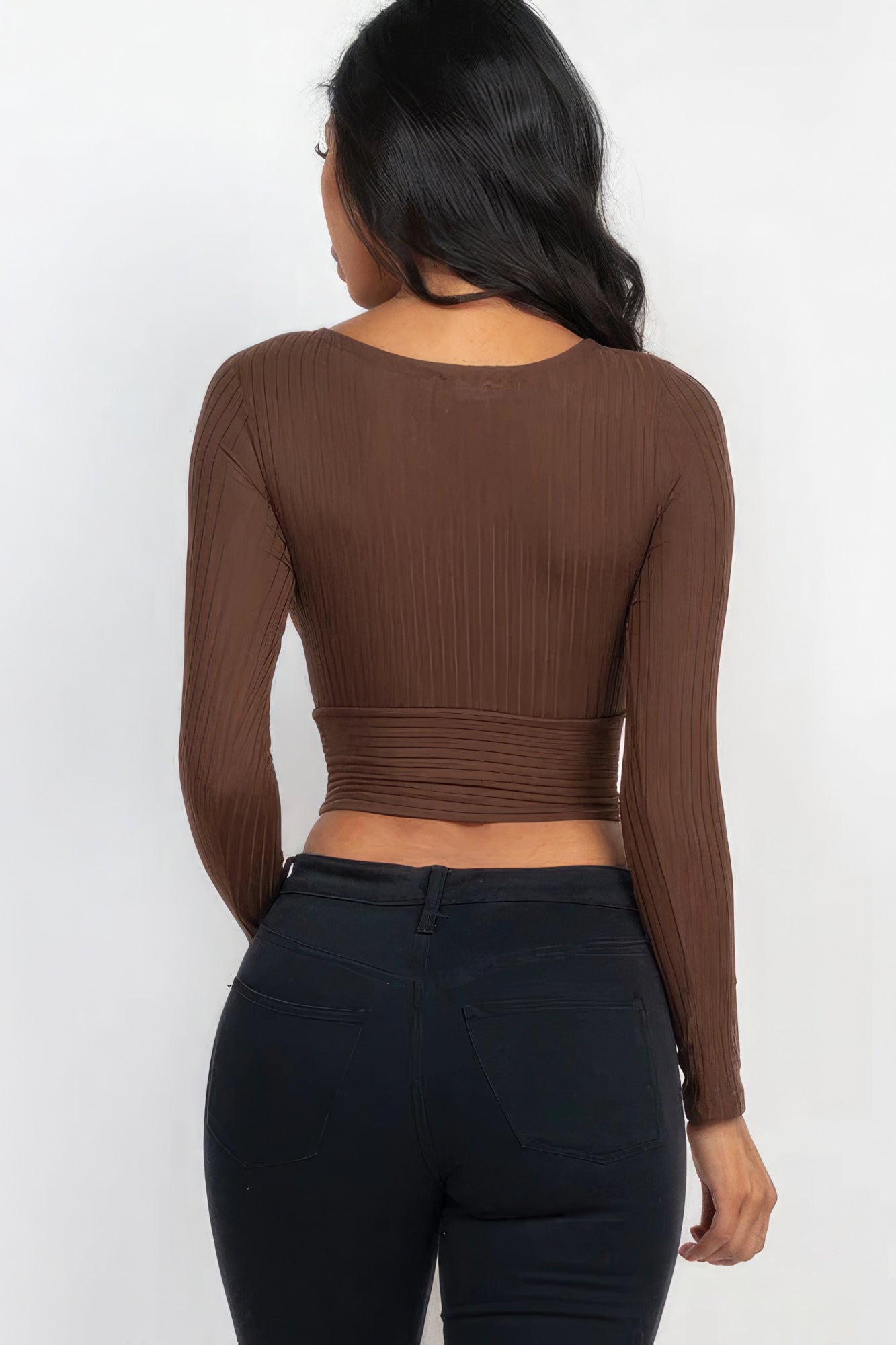 Ribbed Wrap Front Long Sleeve Top-58366.S-Select Size: S, M, L-Love It Clothing