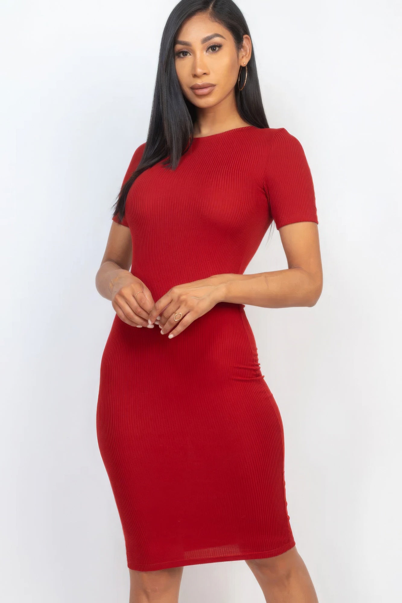 Ribbed Bodycon Midi Dress-58367g.S-Select Size: S-Love It Clothing