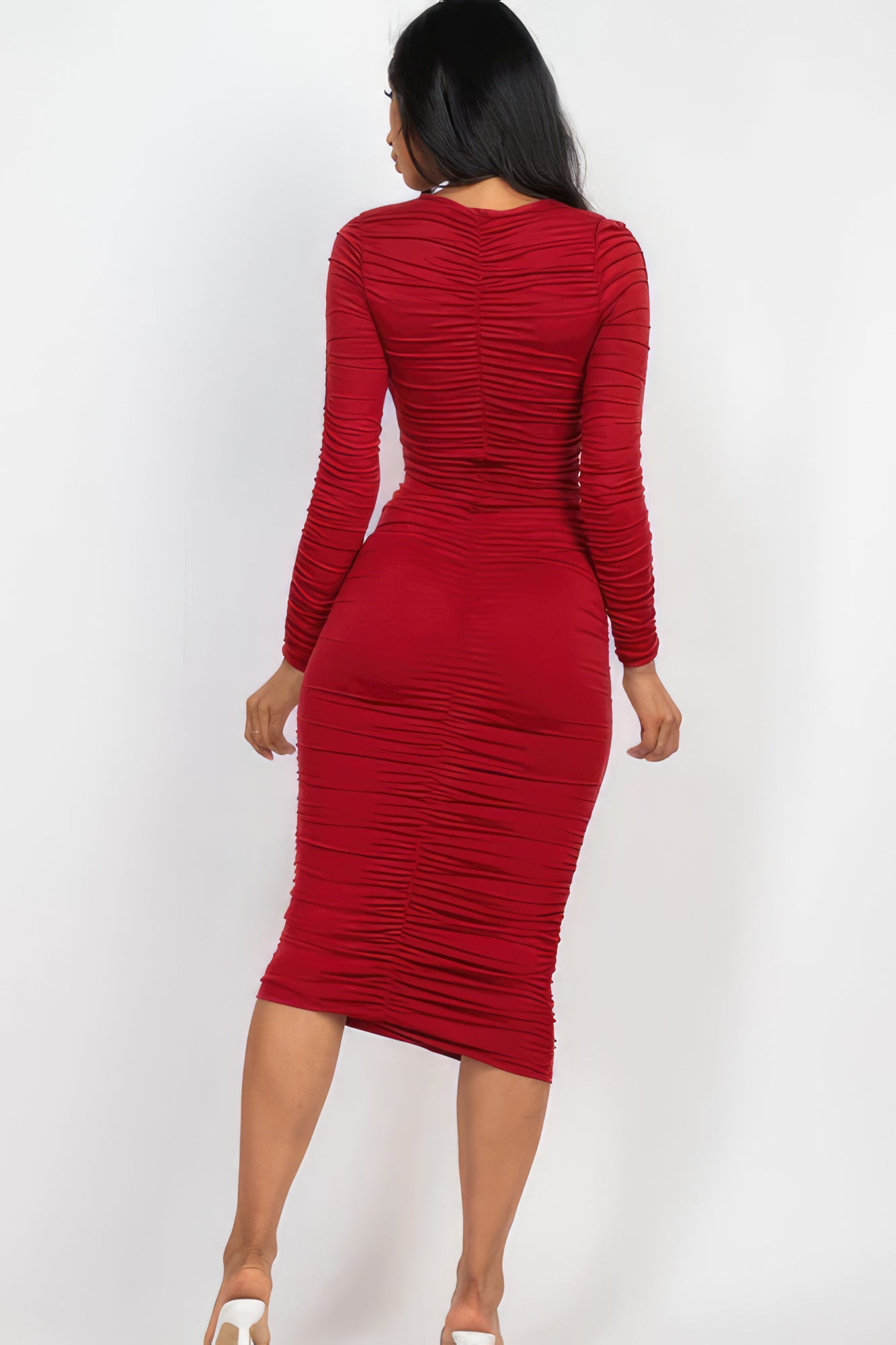 Ruched Long Sleeve Midi Dress-58368.S-Select Size: S, M, L-Love It Clothing