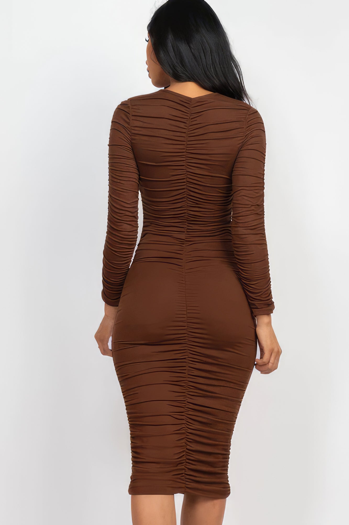 Ruched Long Sleeve Midi Dress-58368.S-Select Size: S, M, L-Love It Clothing