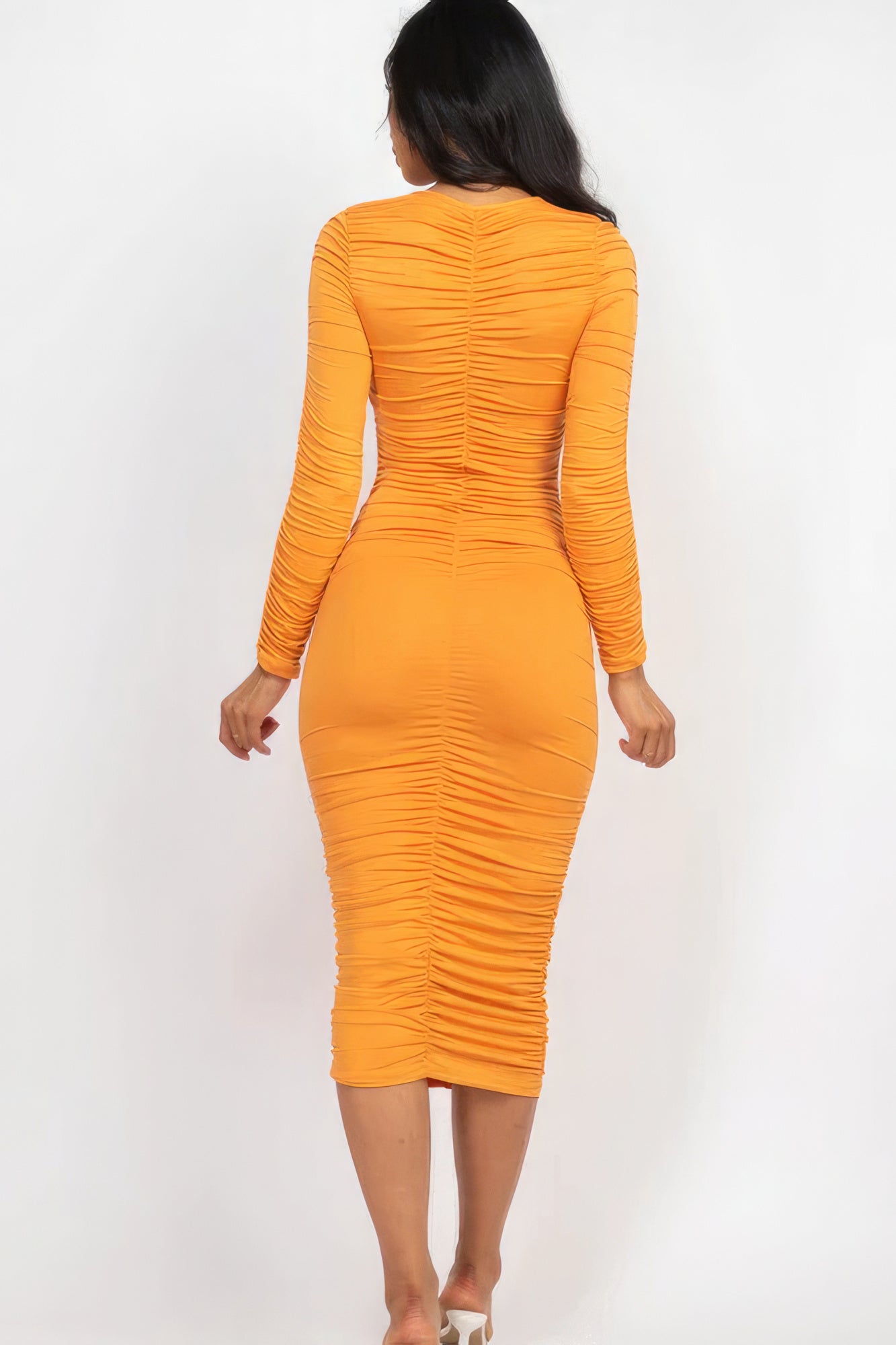 Ruched Long Sleeve Midi Dress-58368.S-Select Size: S, M, L-Love It Clothing