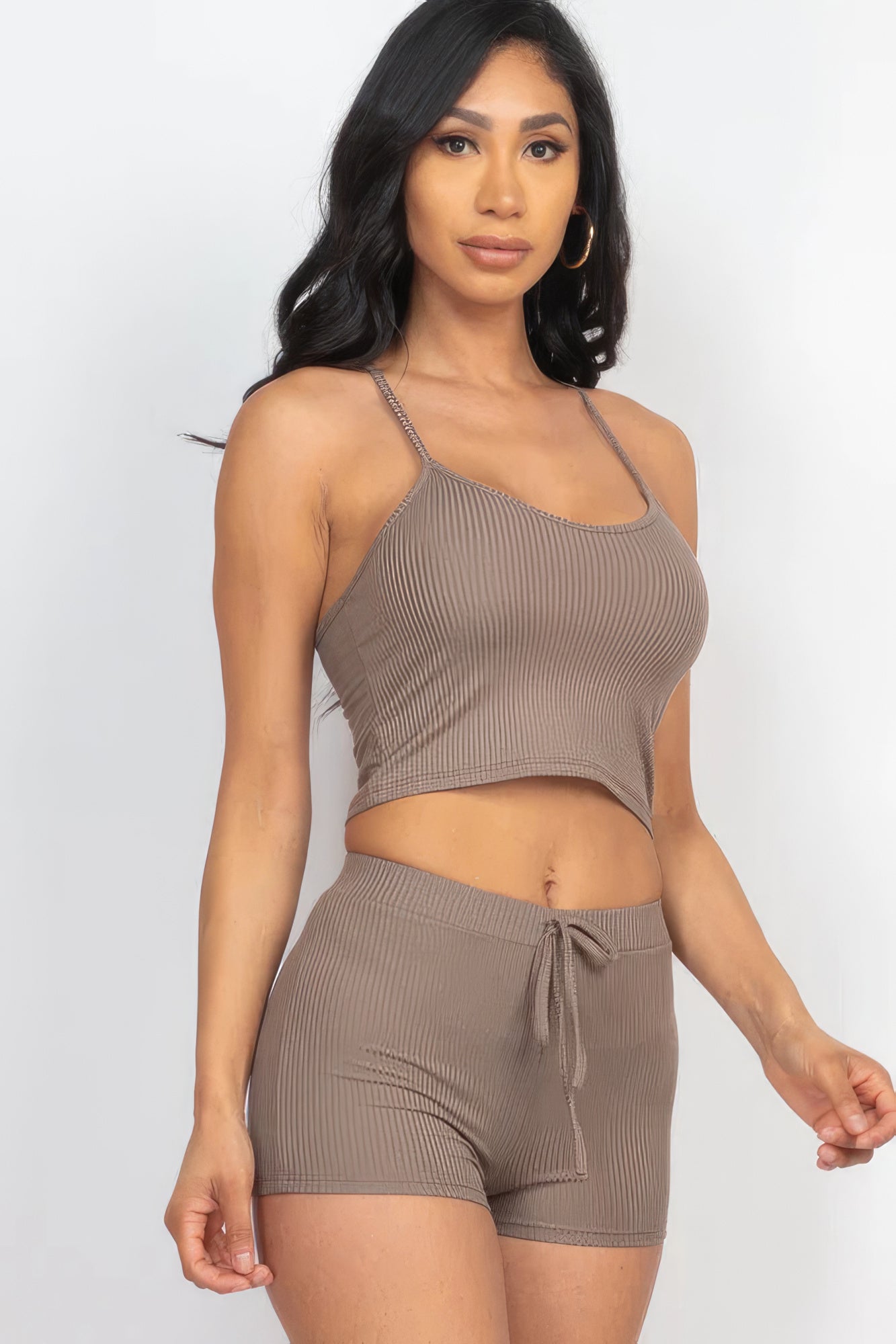 Ribbed Crop Cami Top & Shorts Set-58369e.S-Select Size: S, M, L-Love It Clothing