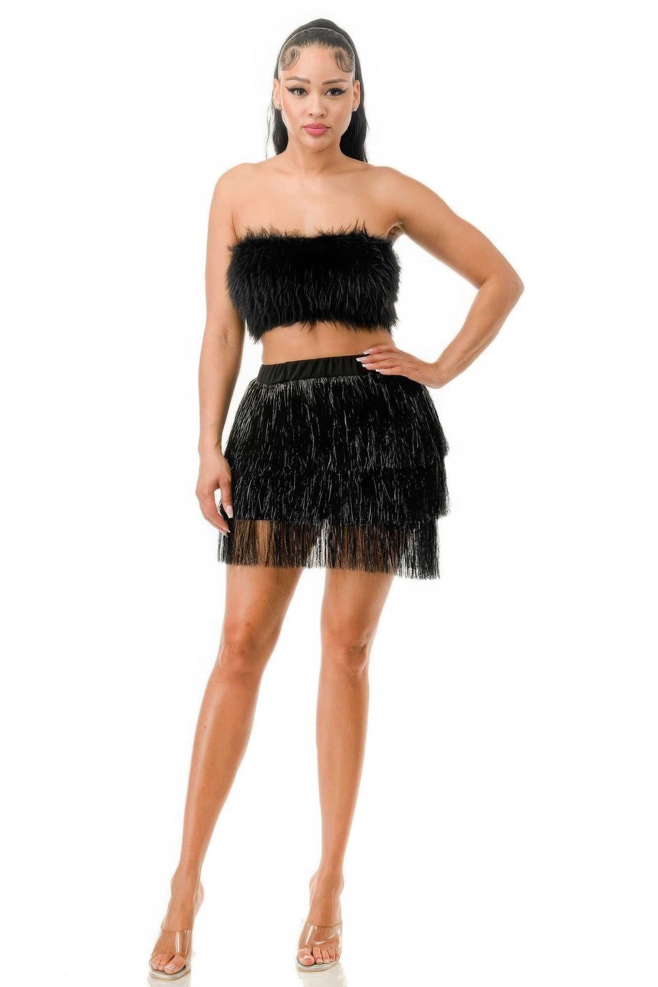 Fringe Metallic Skirt-58393c.S-Select Size: S, M, L-Love It Clothing