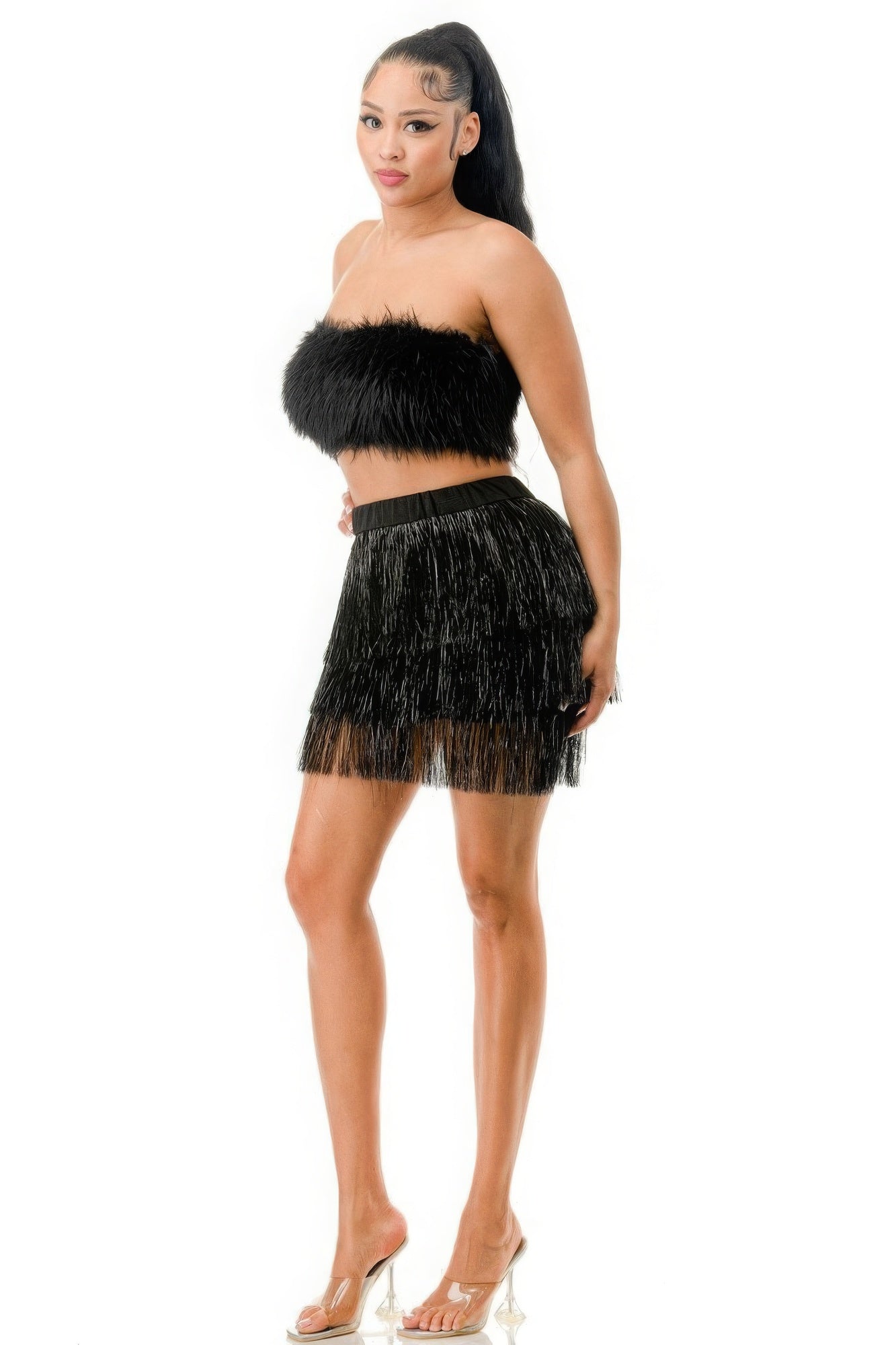 Fringe Metallic Skirt-58393c.S-Select Size: S, M, L-Love It Clothing