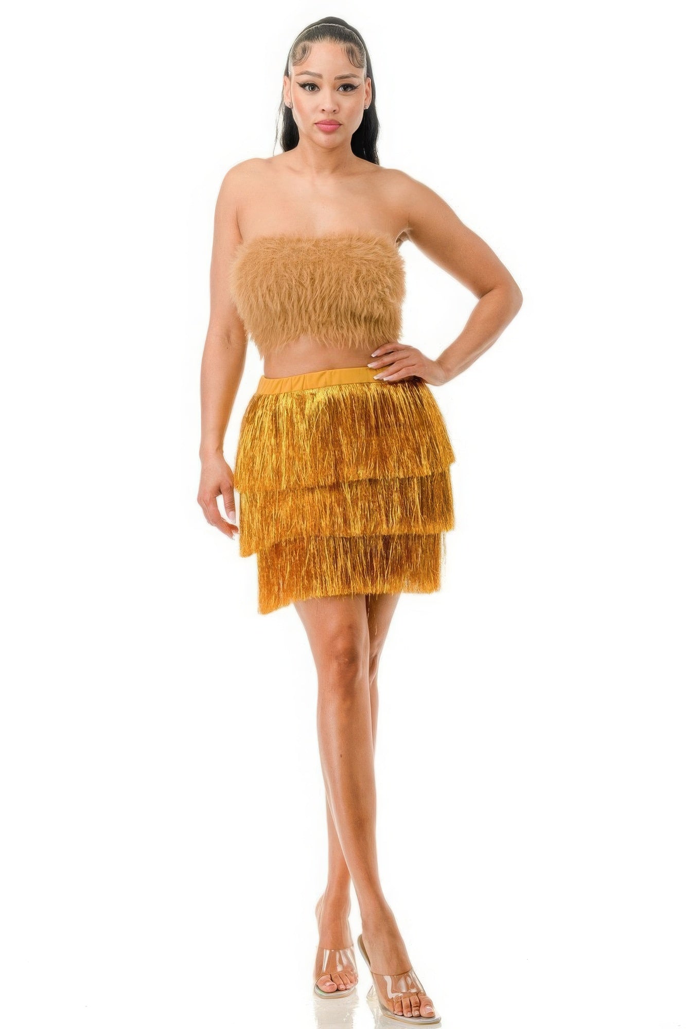 Fringe Metallic Skirt-58393c.S-Select Size: S, M, L-Love It Clothing