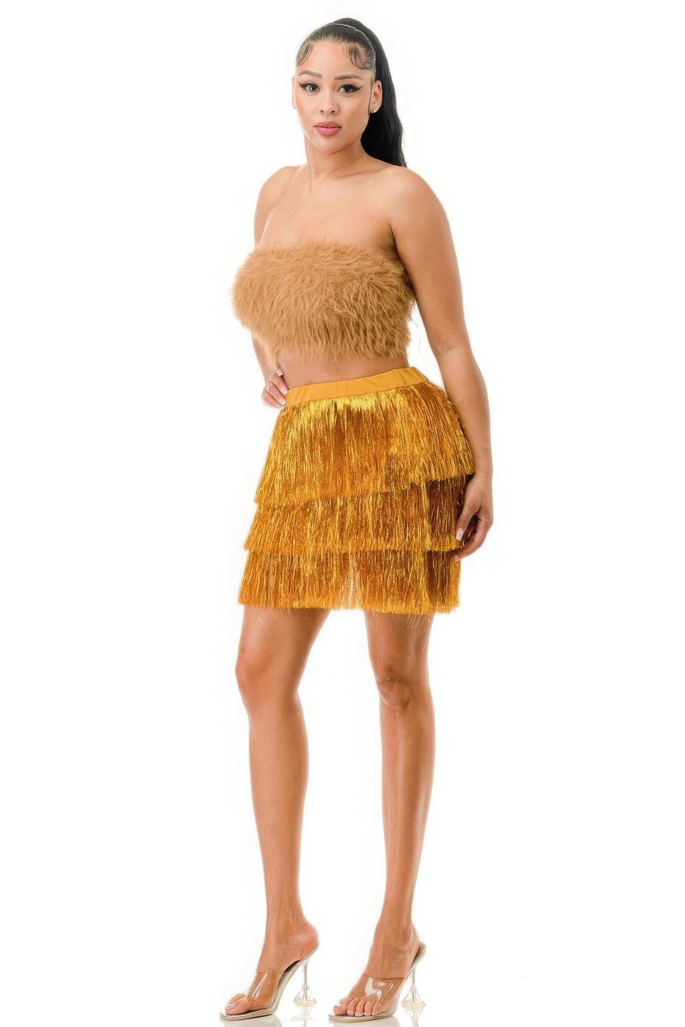 Fringe Metallic Skirt-58393c.S-Select Size: S, M, L-Love It Clothing