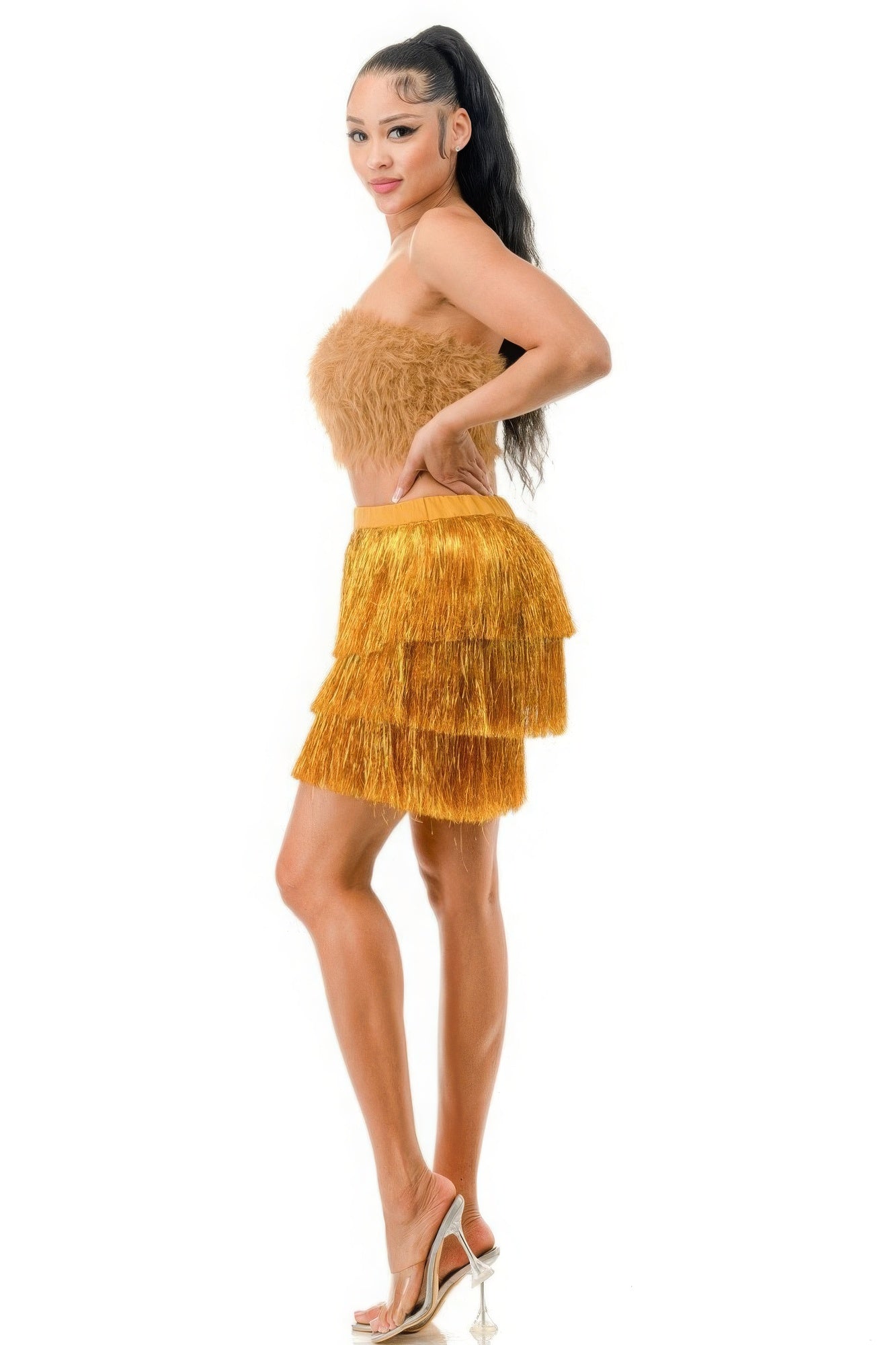 Fringe Metallic Skirt-58393c.S-Select Size: S, M, L-Love It Clothing