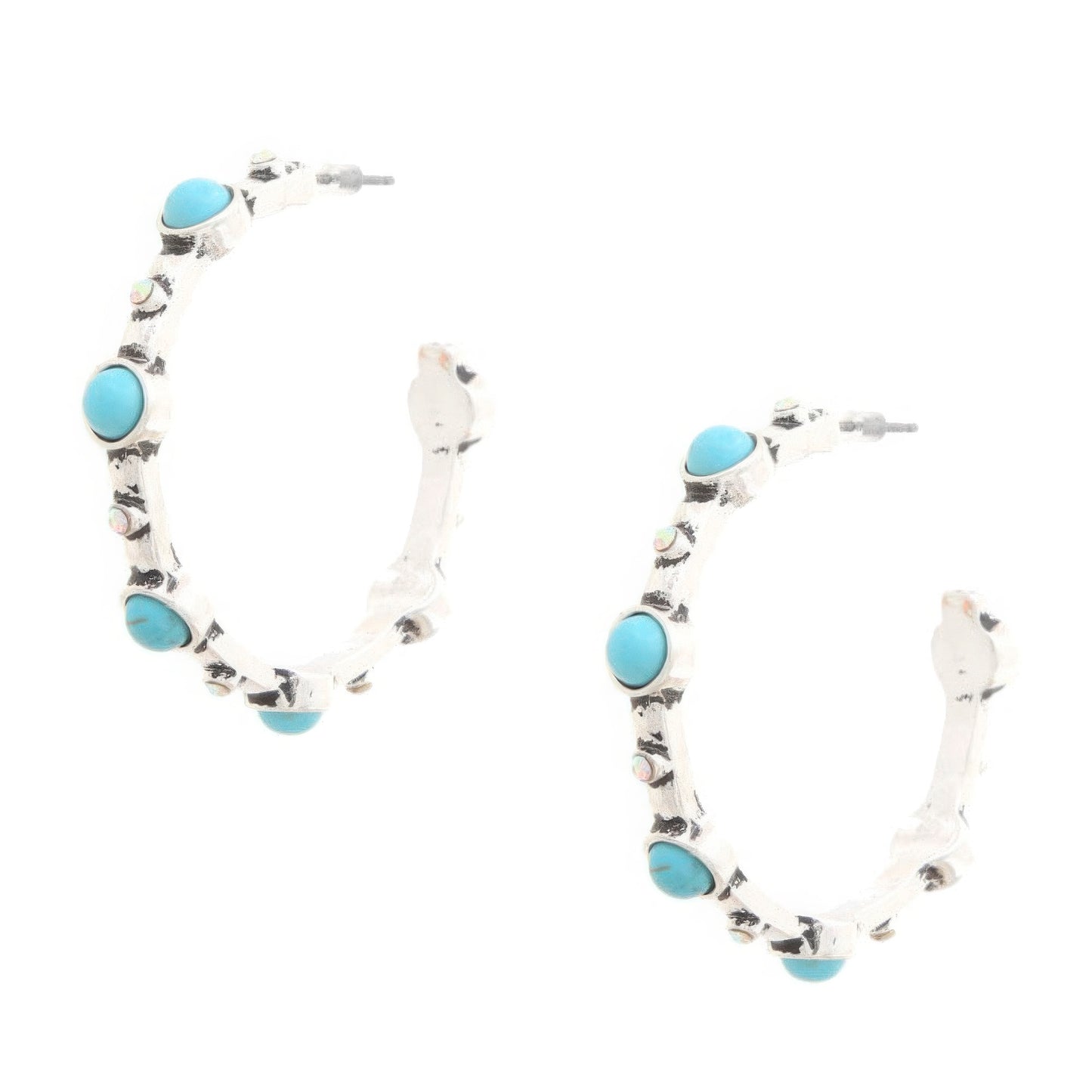 Western Turquoise Bead Open Hoop Earring-58396.SBTQ--Love It Clothing