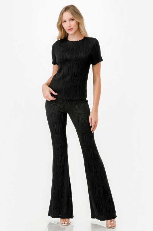 Pretty Pleated Flare Pants Set-58416a.S--Love It Clothing