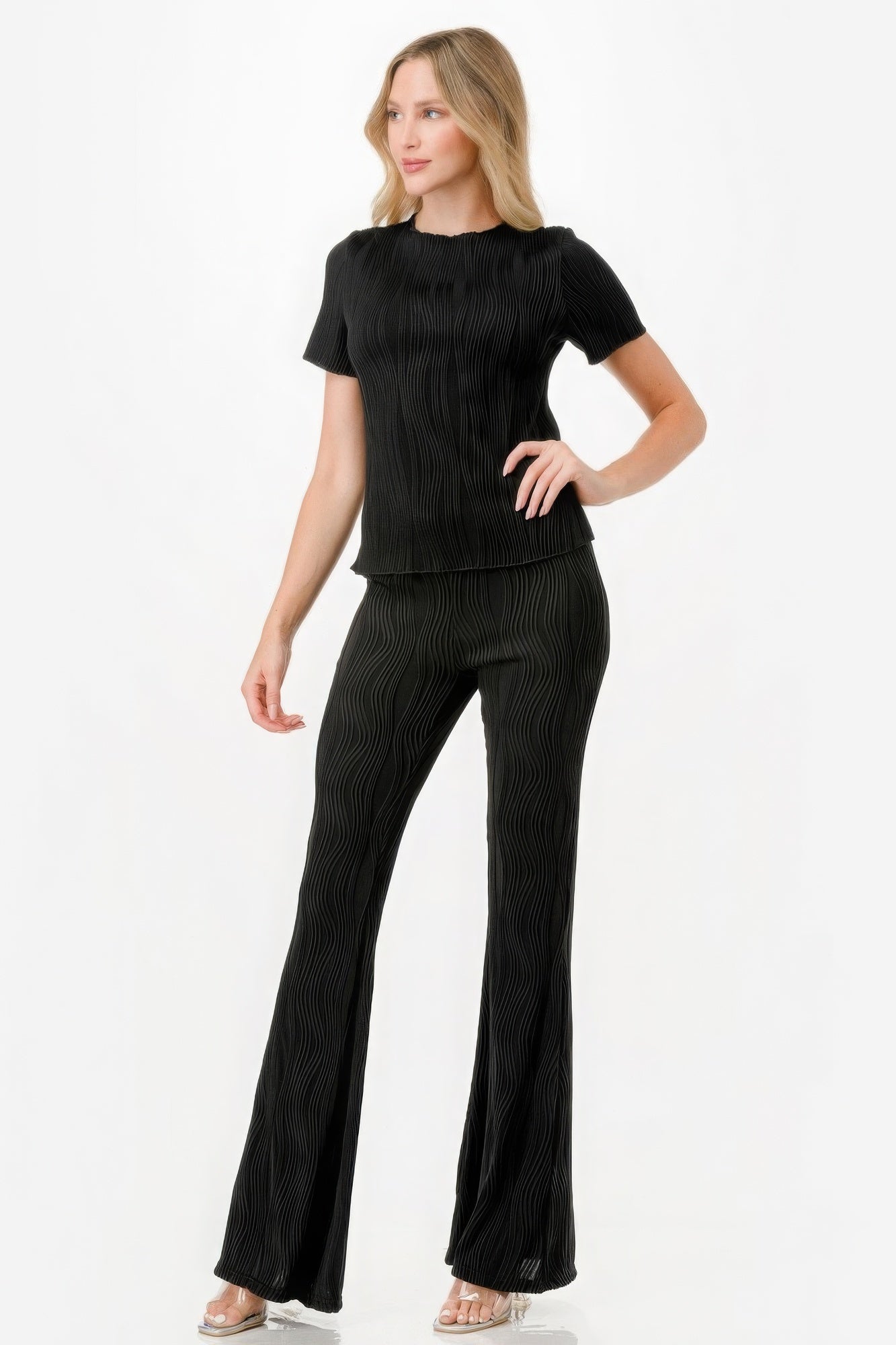 Pretty Pleated Flare Pants Set-58416a.S--Love It Clothing