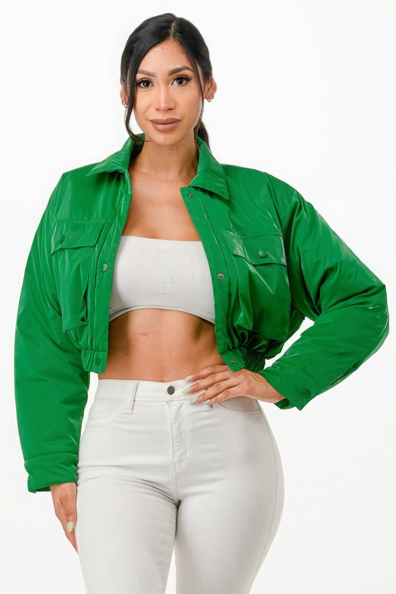 Shiny Puffer Bomber Jacket-58417d.S-Select Size: S, M, L, XL-Love It Clothing