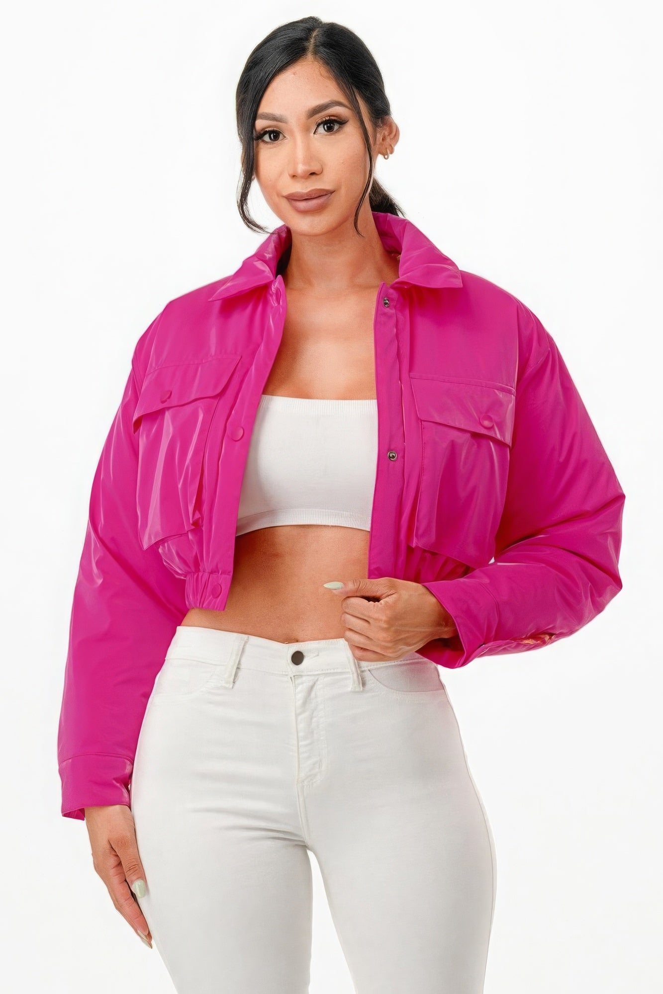 Shiny Puffer Bomber Jacket-58417d.S-Select Size: S, M, L, XL-Love It Clothing