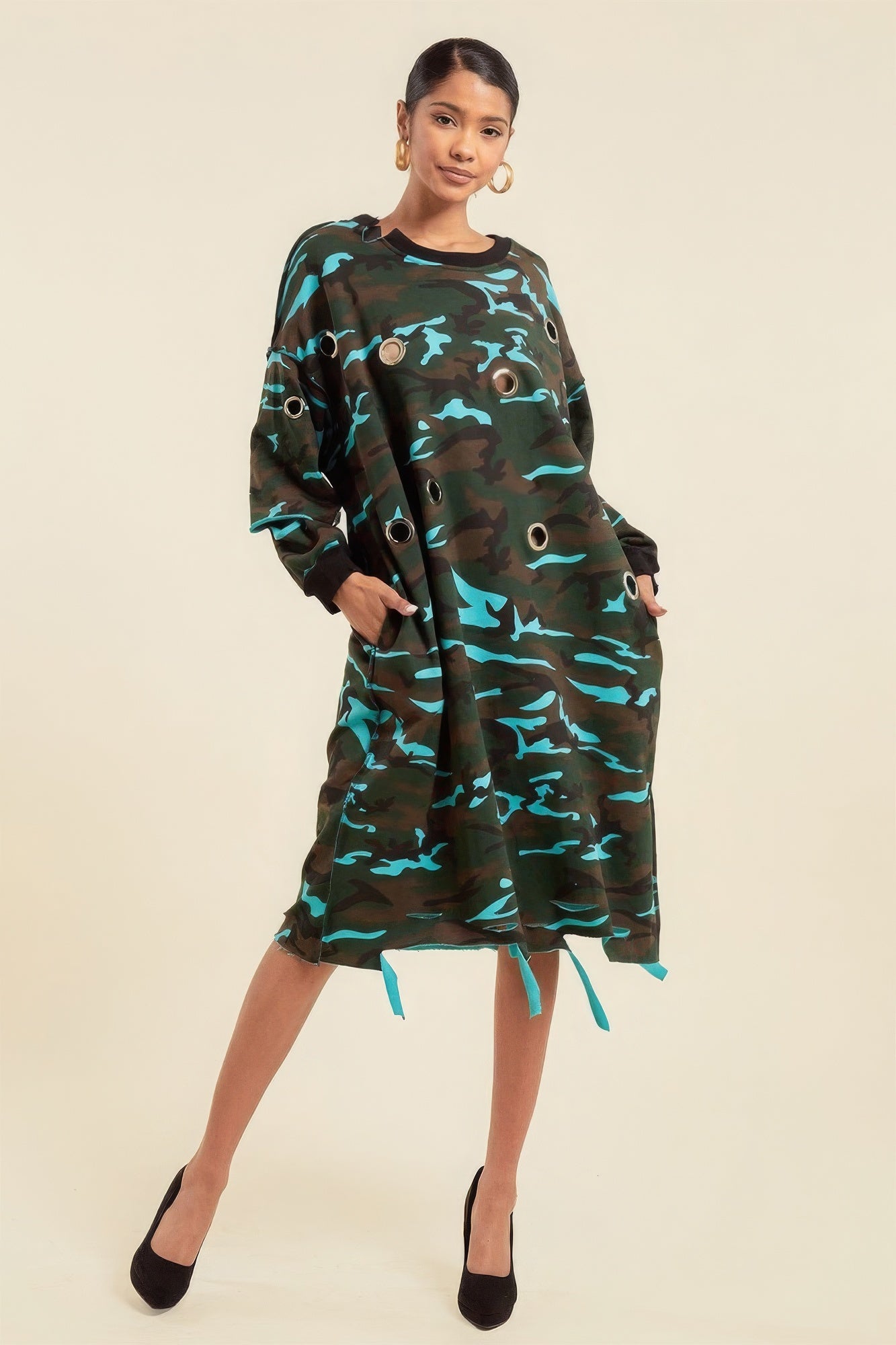 Camouflage Printed Midi Dress With Rings-58422.S--Love It Clothing