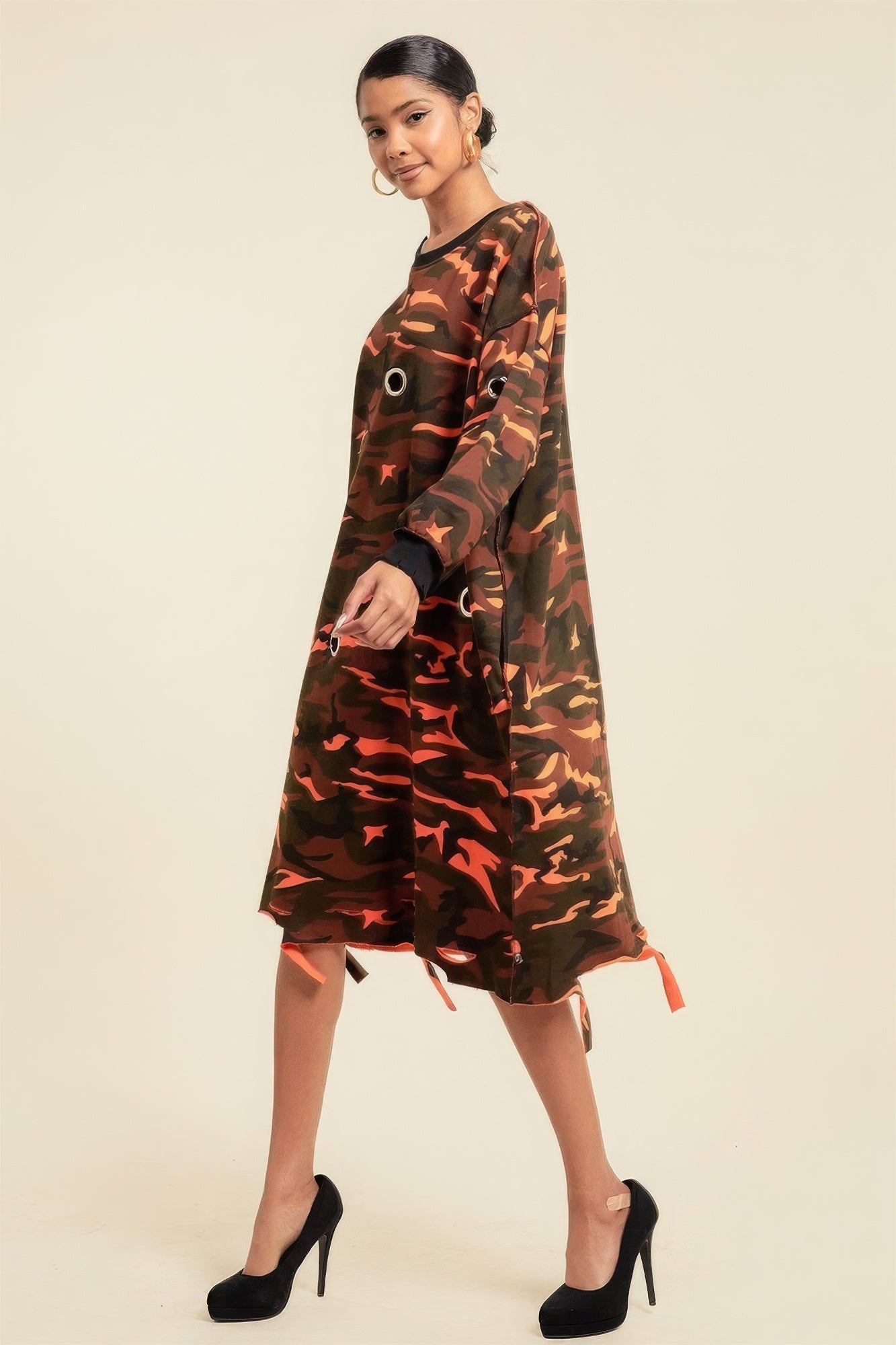 Camouflage Printed Midi Dress With Rings-58422a.S--Love It Clothing