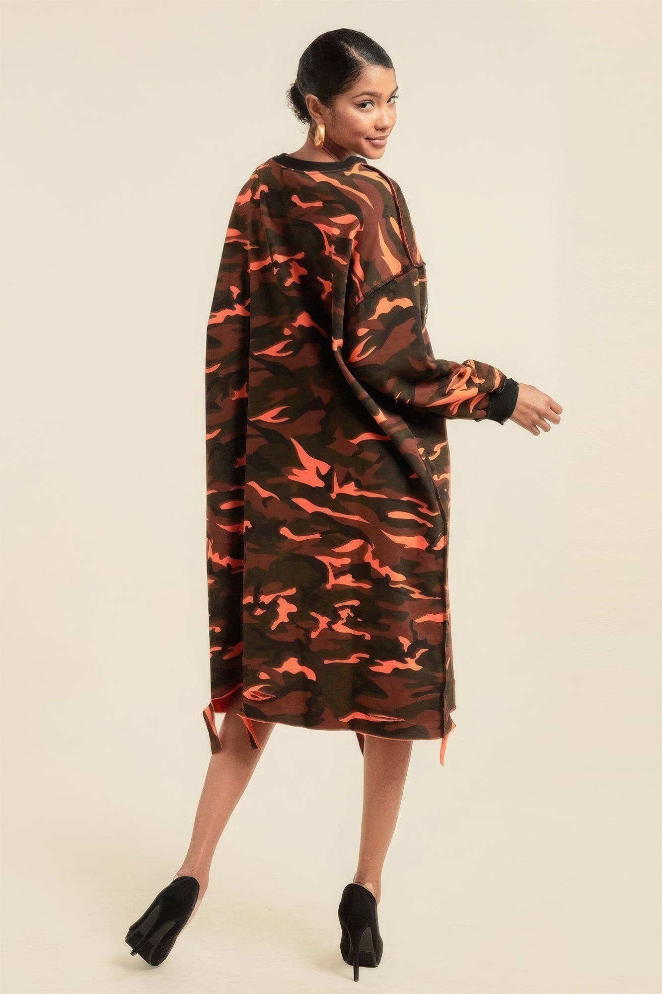 Camouflage Printed Midi Dress With Rings-58422a.S--Love It Clothing