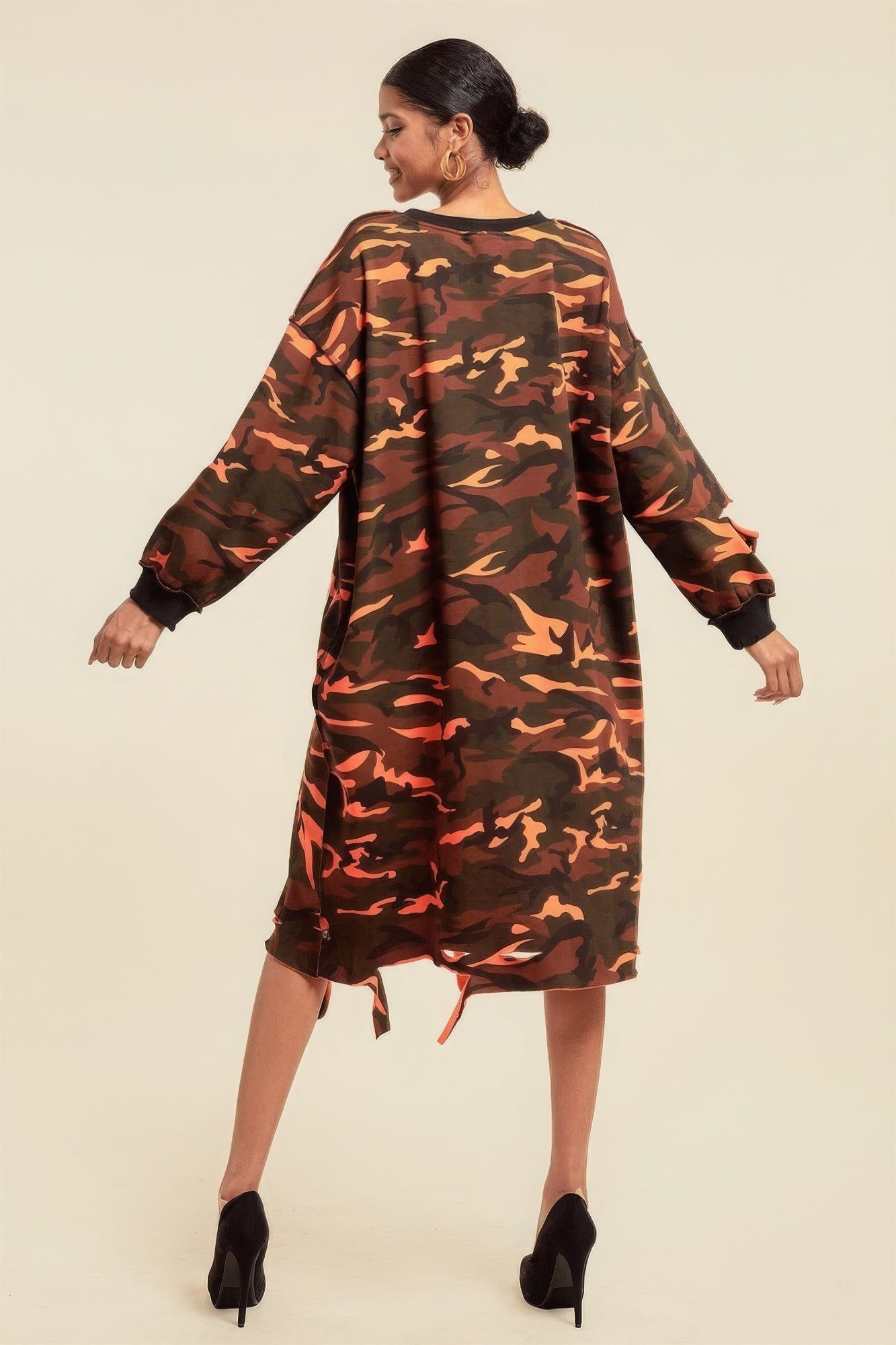 Camouflage Printed Midi Dress With Rings-58422a.S--Love It Clothing