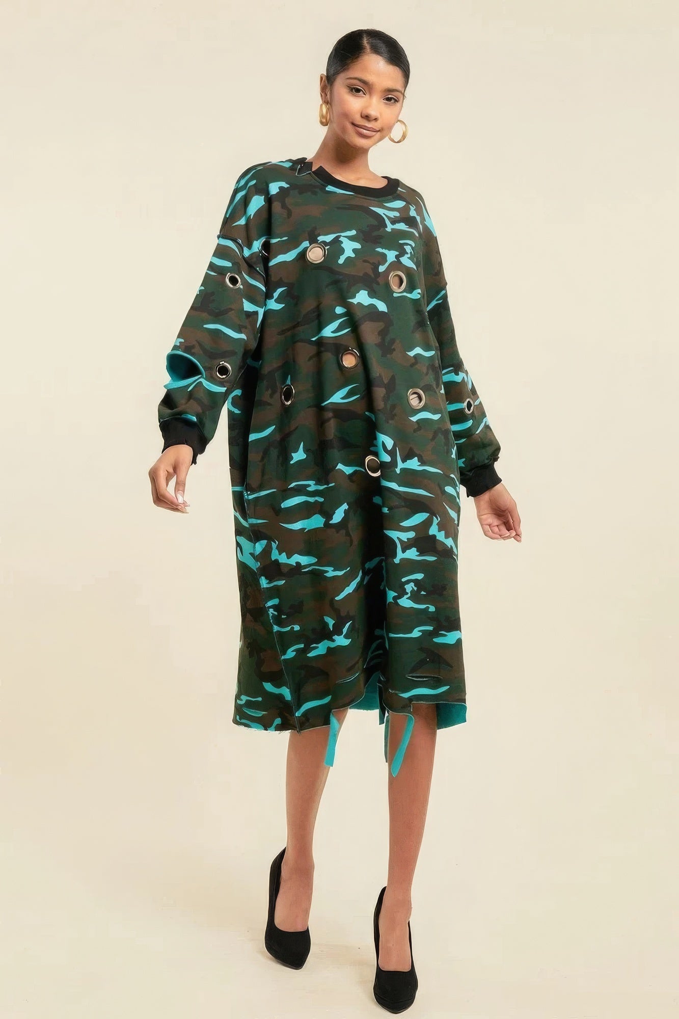 Camouflage Printed Midi Dress With Rings-58422.S--Love It Clothing