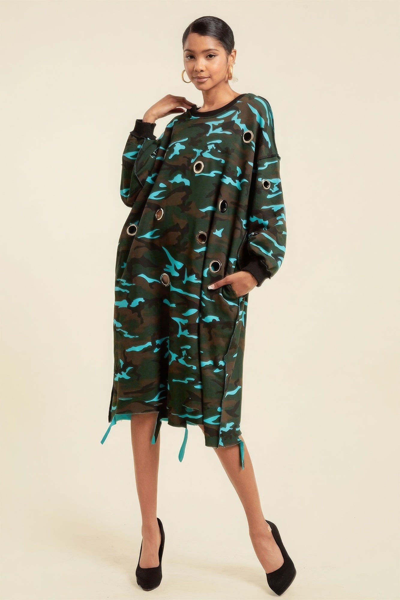 Camouflage Printed Midi Dress With Rings-58422.S--Love It Clothing