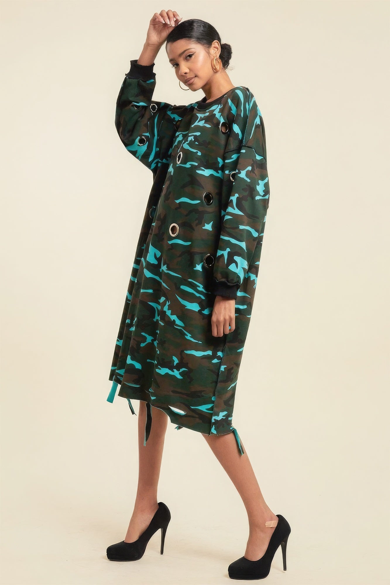 Camouflage Printed Midi Dress With Rings-58422.S--Love It Clothing