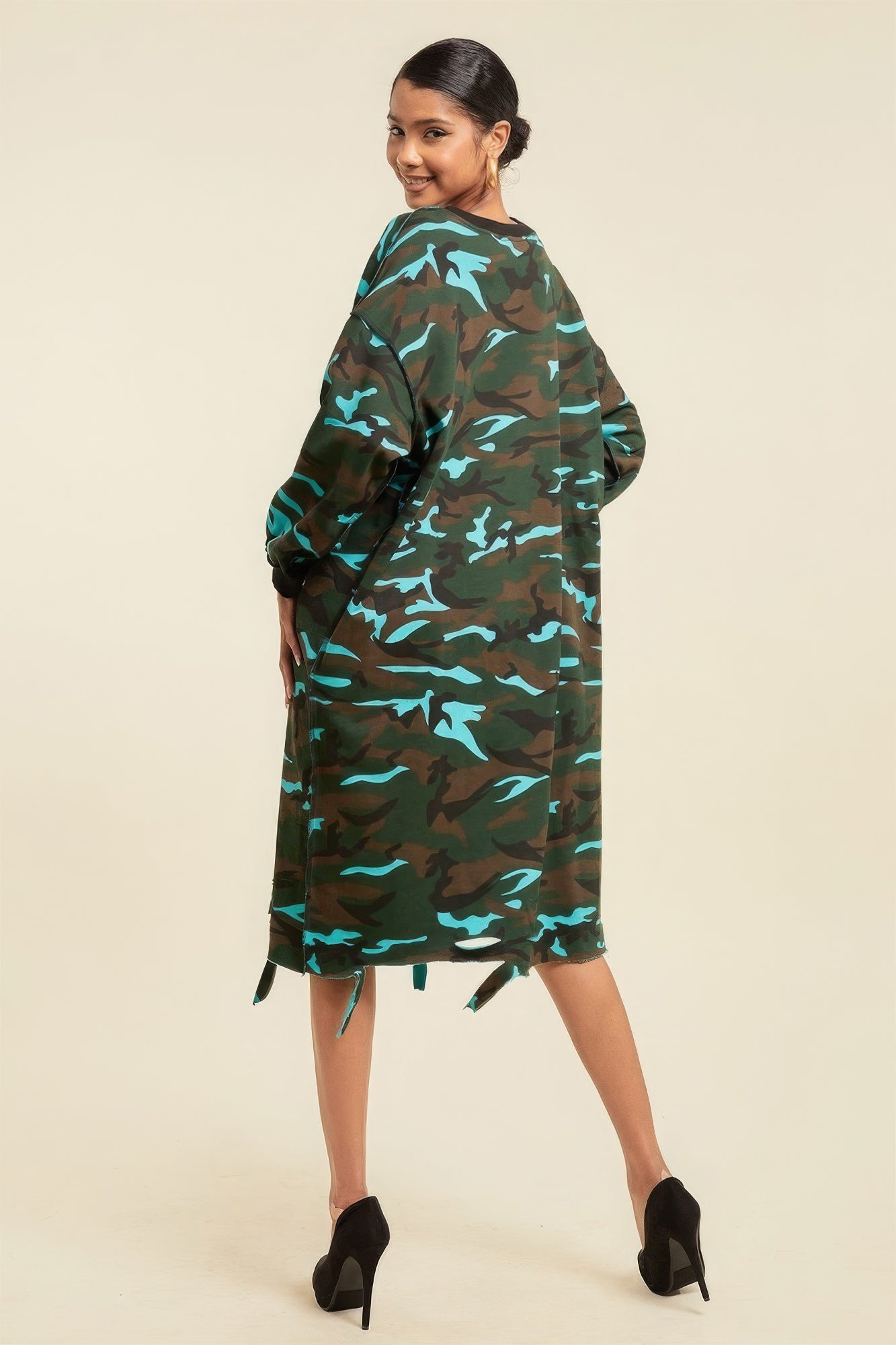 Camouflage Printed Midi Dress With Rings-58422.S--Love It Clothing