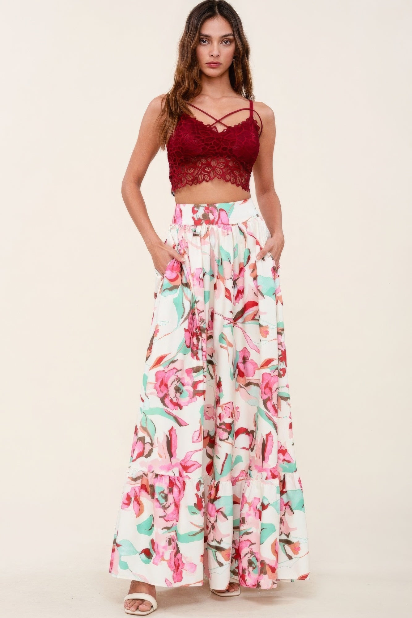 Printed Maxi Skirt With Pockets-58424a.S--Love It Clothing