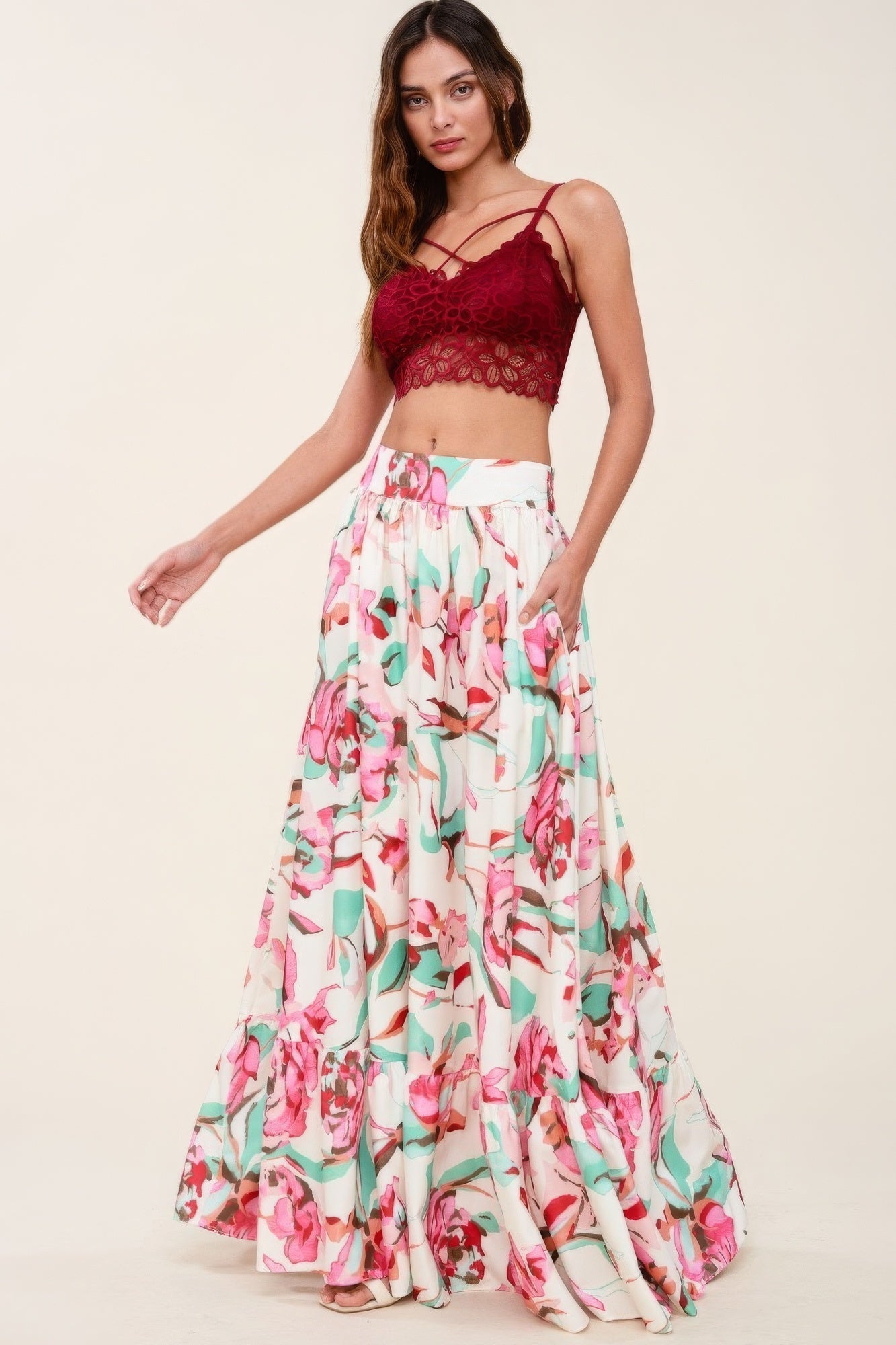 Printed Maxi Skirt With Pockets-58424a.S--Love It Clothing