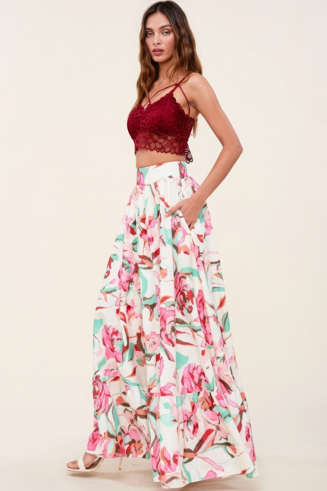 Printed Maxi Skirt With Pockets-58424a.S--Love It Clothing